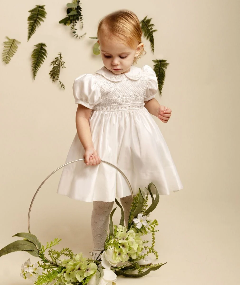 Ivory Satin and Beaded Dress for Girls and Babies – ZELDA - Ivory - Image 3