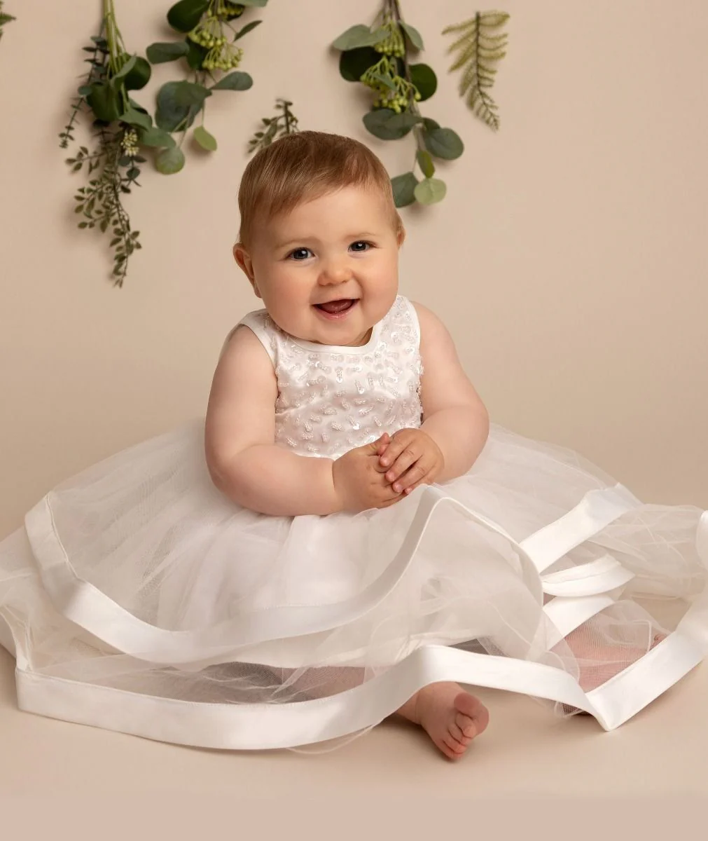 Ivory Sequin and Tulle Dress for Girls and Babies – JORJA - Ivory - Image 3