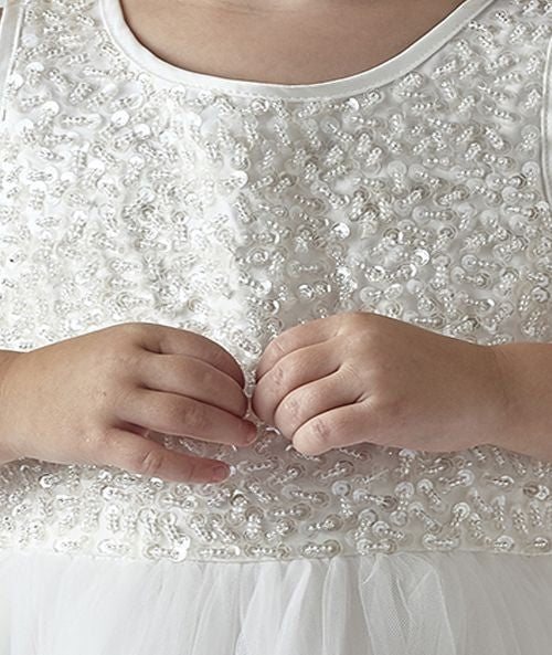 Ivory Sequin and Tulle Dress for Girls and Babies – JORJA - Ivory - Image 9