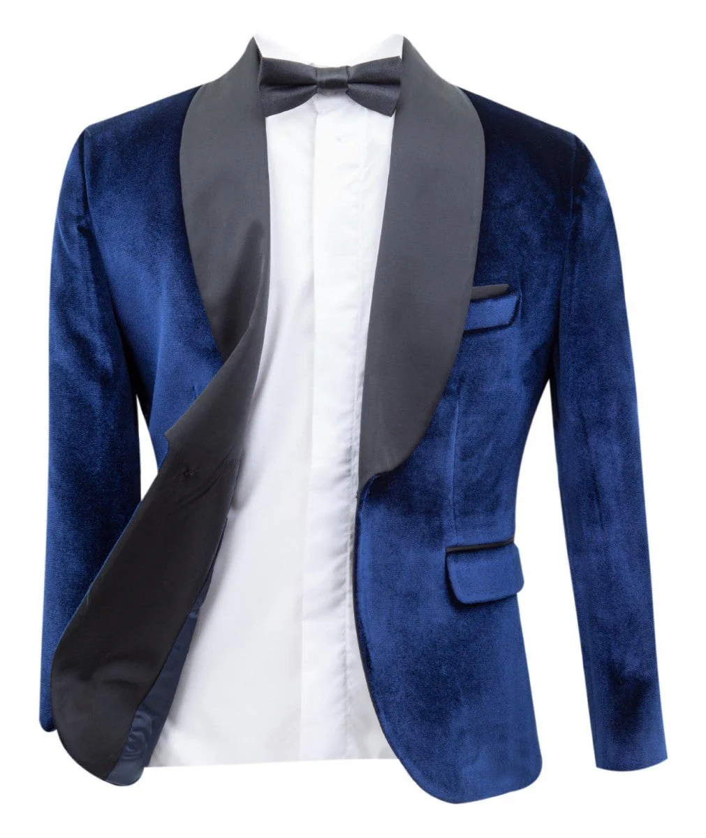 Boys Velvet Tuxedo Blazer Set - KINGSMAN - Navy Blue - Image 3