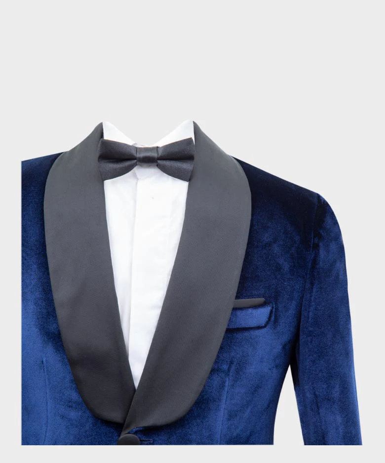 Boys Velvet Tuxedo Blazer Set - KINGSMAN - Navy Blue - Image 5