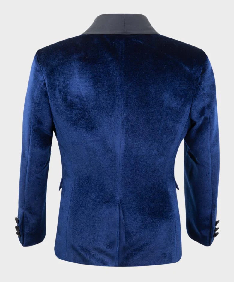 Boys Velvet Tuxedo Blazer Set - KINGSMAN - Navy Blue - Image 6