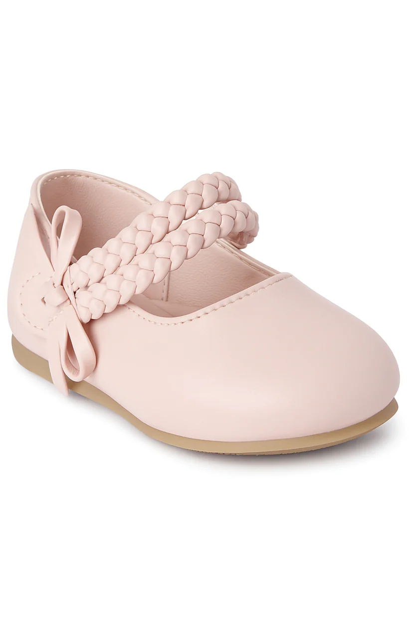 Little Girls’ Braided Strap Mary Jane Shoes with Bow - OPHELIA - Pink