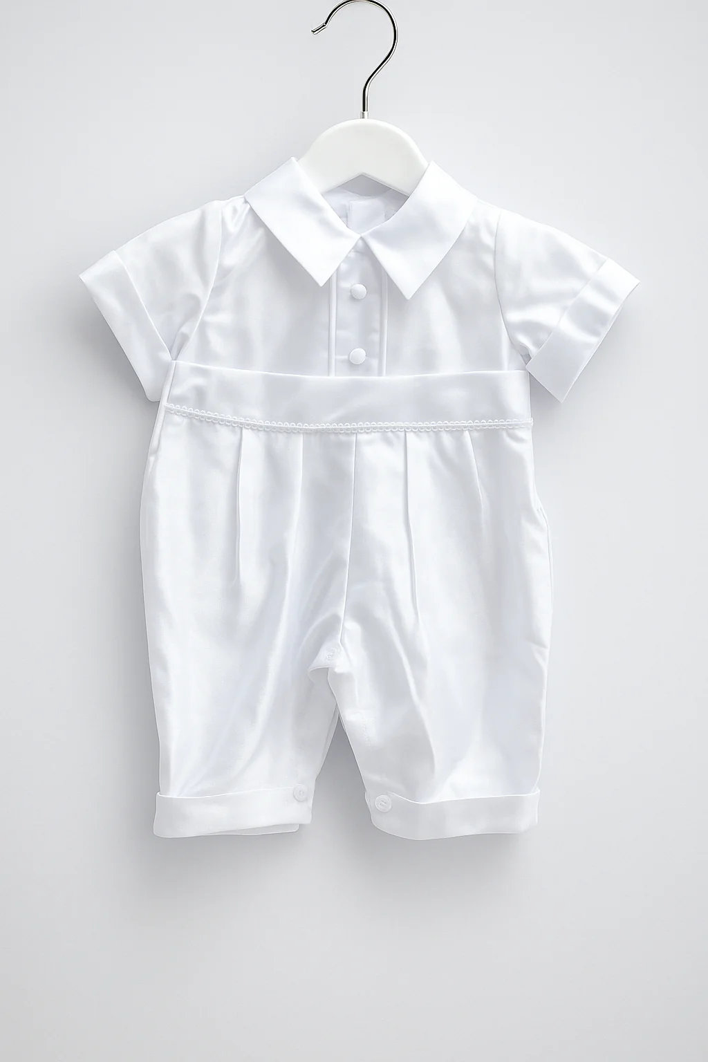 Luxurious Baby Boys Christening Romper Set - PETER - White - Image 3