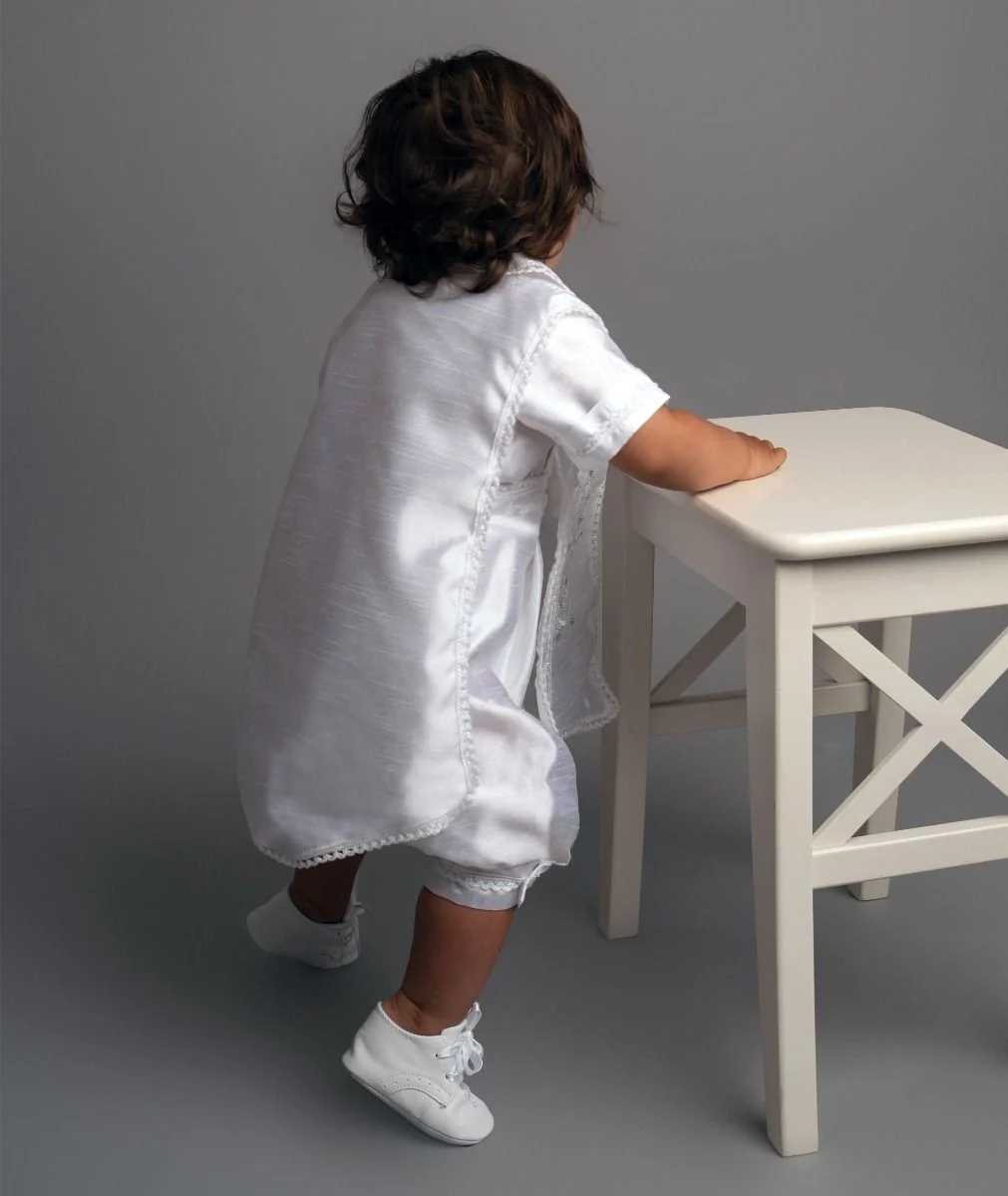 Luxurious Baby Boys White Christening Romper Set - 605 - White - Image 3