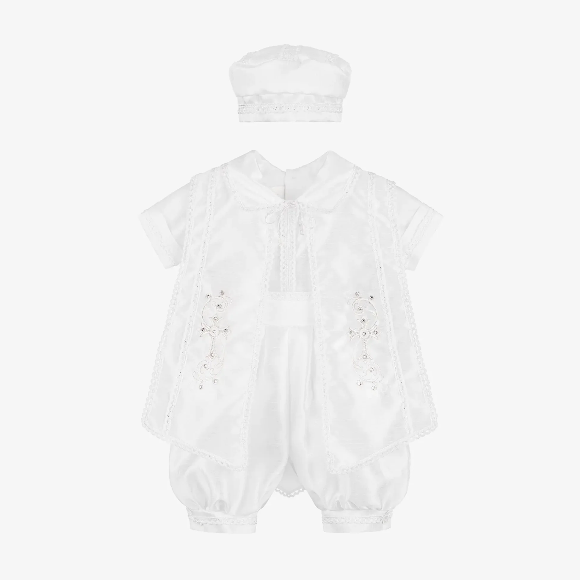 Luxurious Baby Boys White Christening Romper Set - 605 - White - Image 4