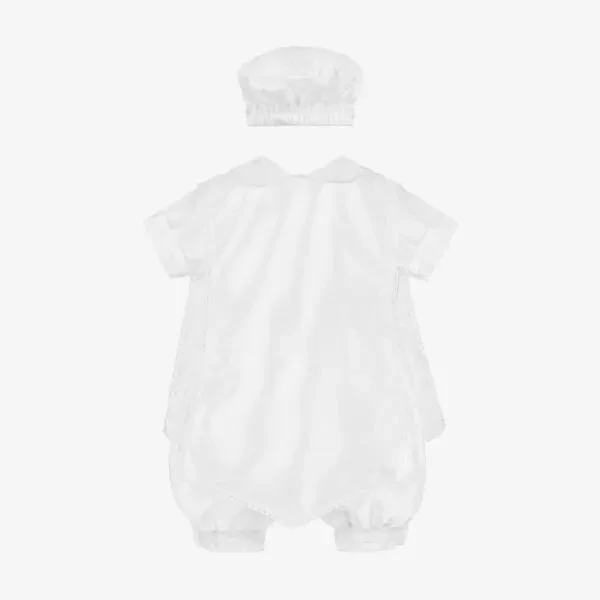 Luxurious Baby Boys White Christening Romper Set - 605 - White - Image 5