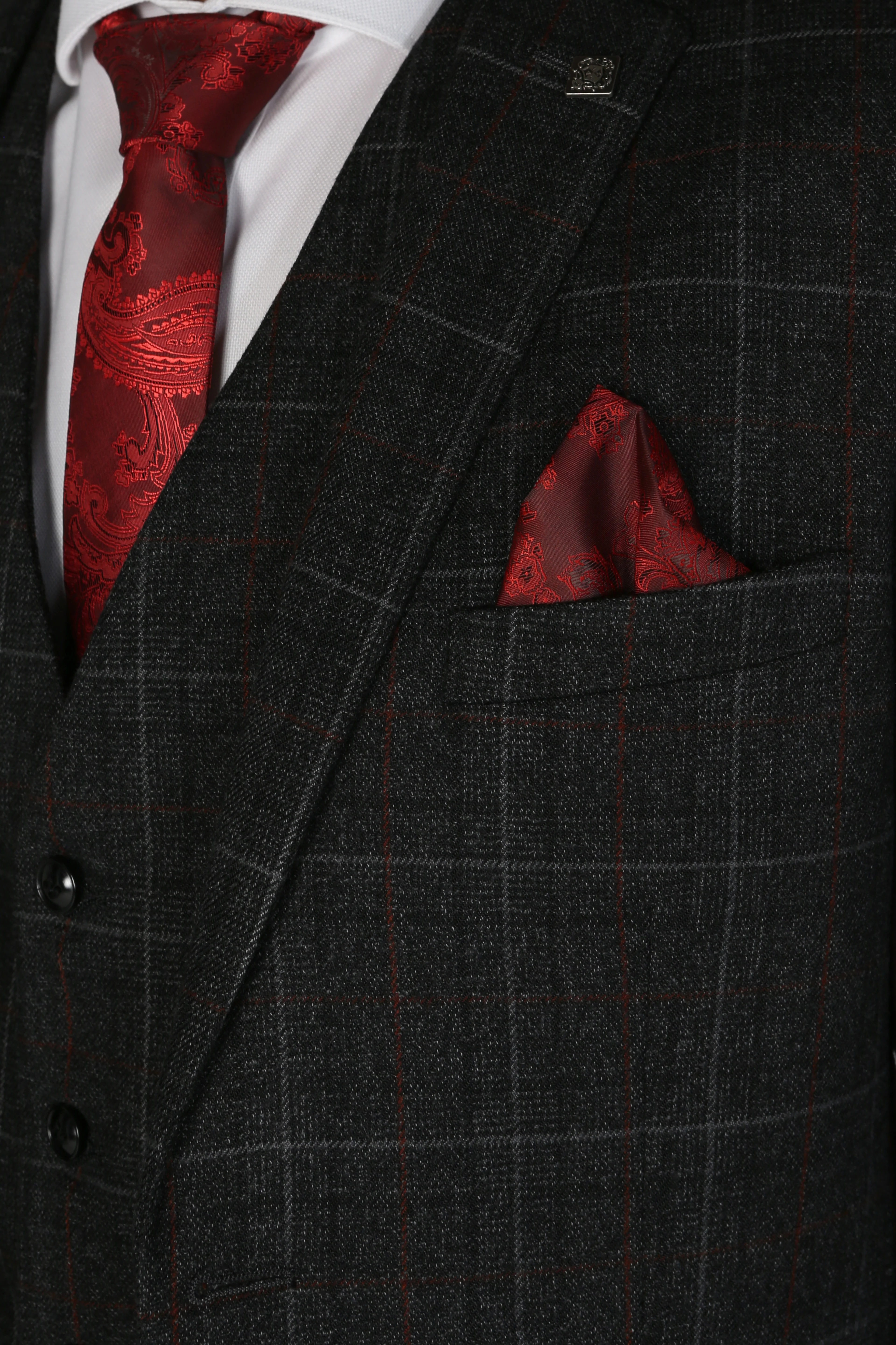 Men's Windowpane Tailored Fit Suit- HARVEY - Charcoal Grey - Image 6