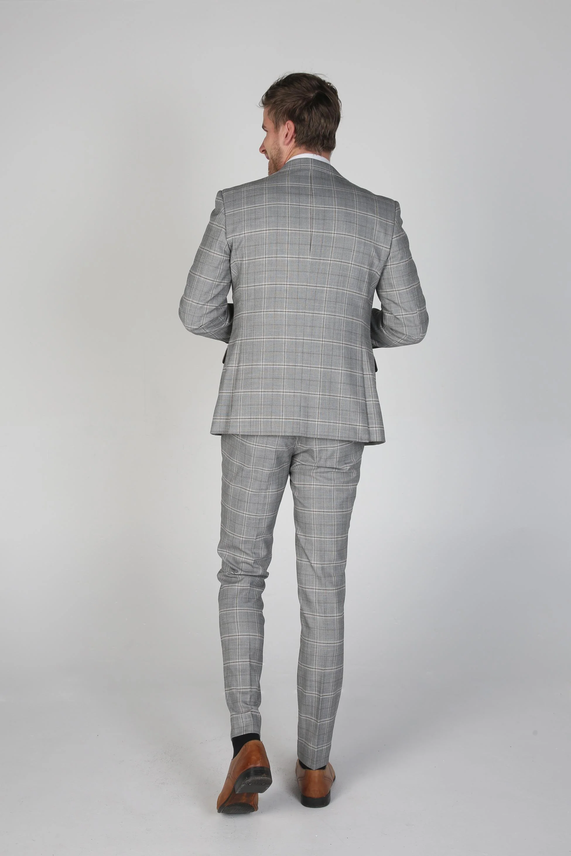 Men's Windowpane Check Grey Suit Jacket- FRANCIS - Grey - Image 4