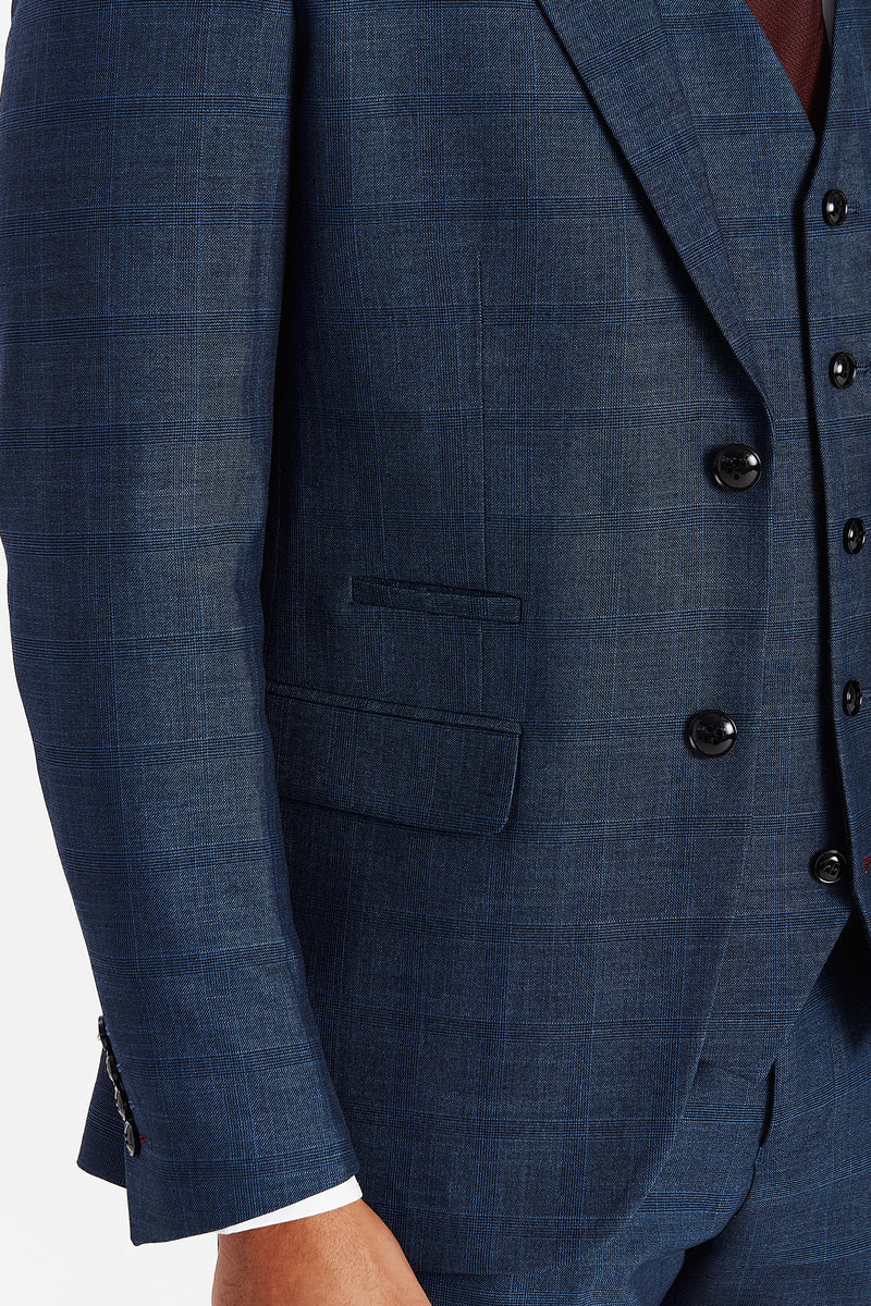 Men’s Check Navy Suit Jacket - VICEROY - Navy Blue - Image 3