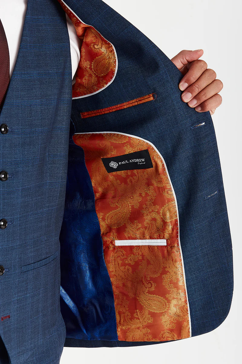 Men’s Check Navy Suit Jacket - VICEROY - Navy Blue - Image 4