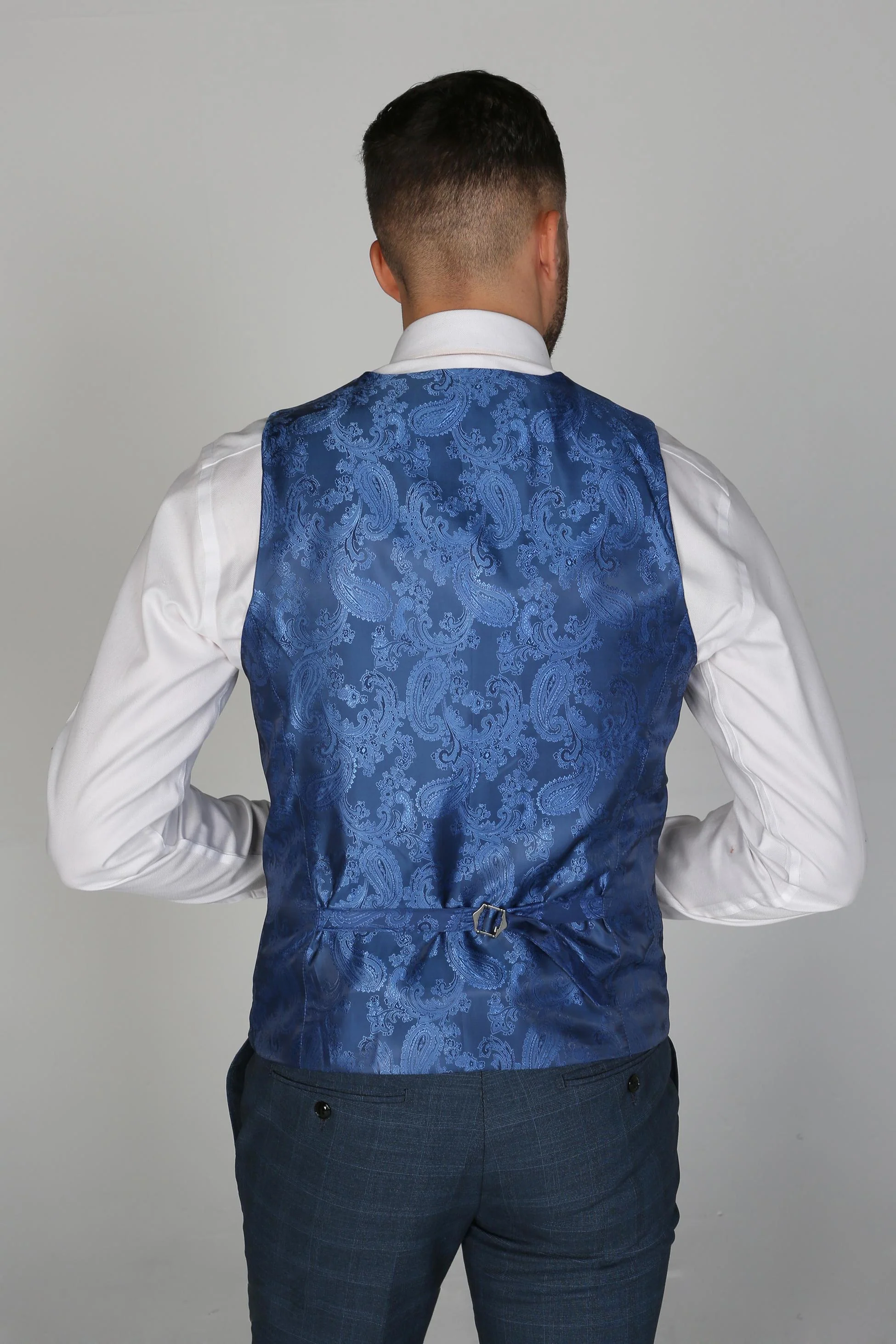 Men’s Check Tailored Fit Navy Suit - VICEROY - Blue - Image 5