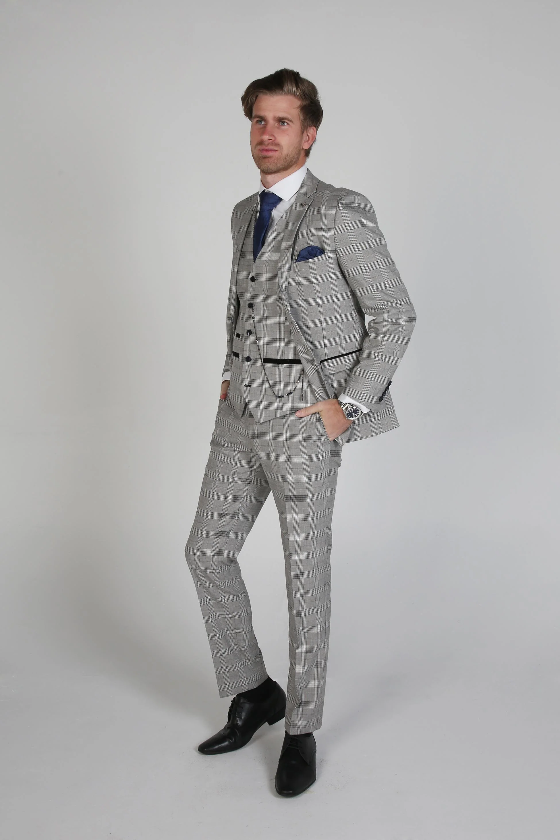 Men's Windowpane Tweed Check Trousers - HUGO - Grey - Image 2