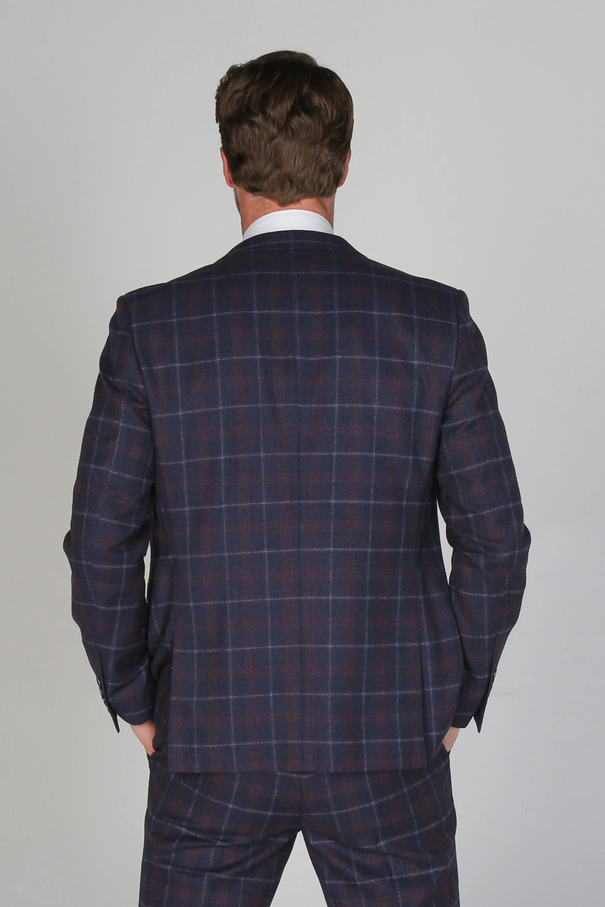 Men’s Retro Check Navy Suit Jacket- KENNETH - Navy - Image 3