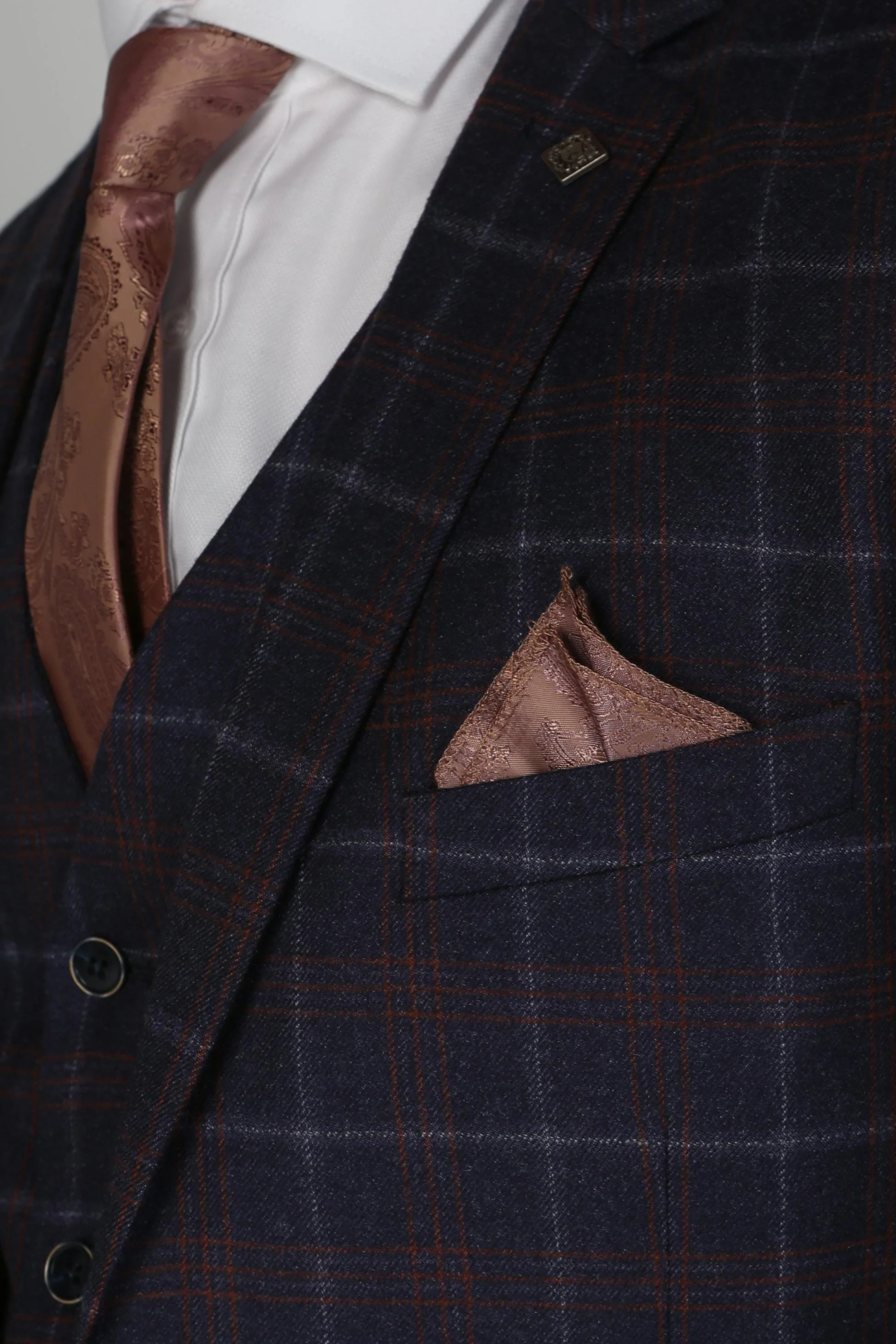 Men’s Retro Check Navy Suit Jacket- KENNETH - Navy - Image 4