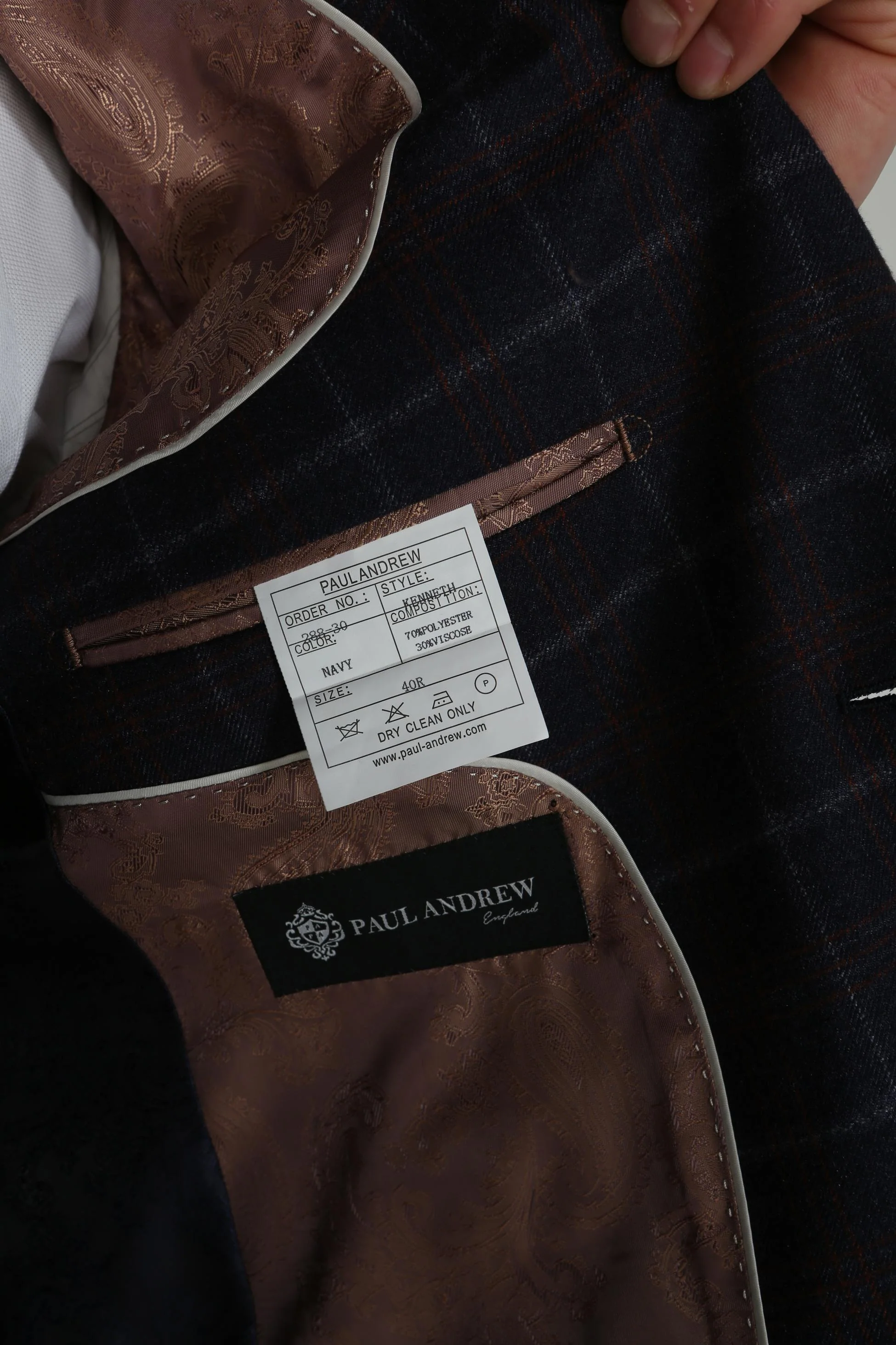 Men’s Retro Check Navy Suit Jacket- KENNETH - Navy - Image 5