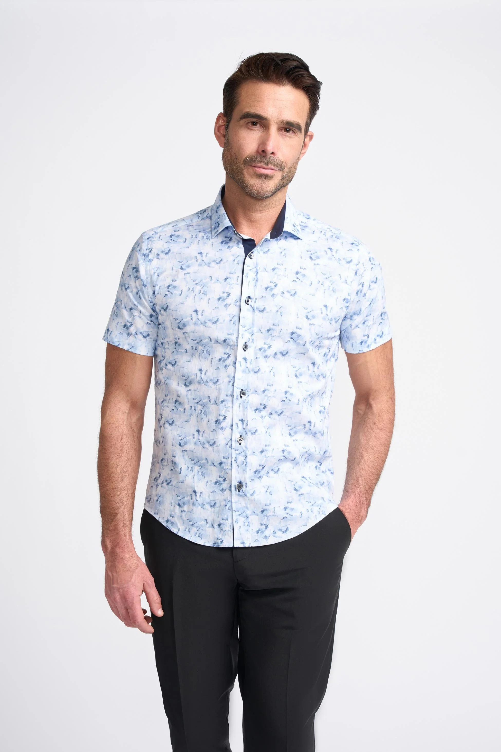 Men’s Cotton Short Sleeve Abstract Print Shirt – CONWAY