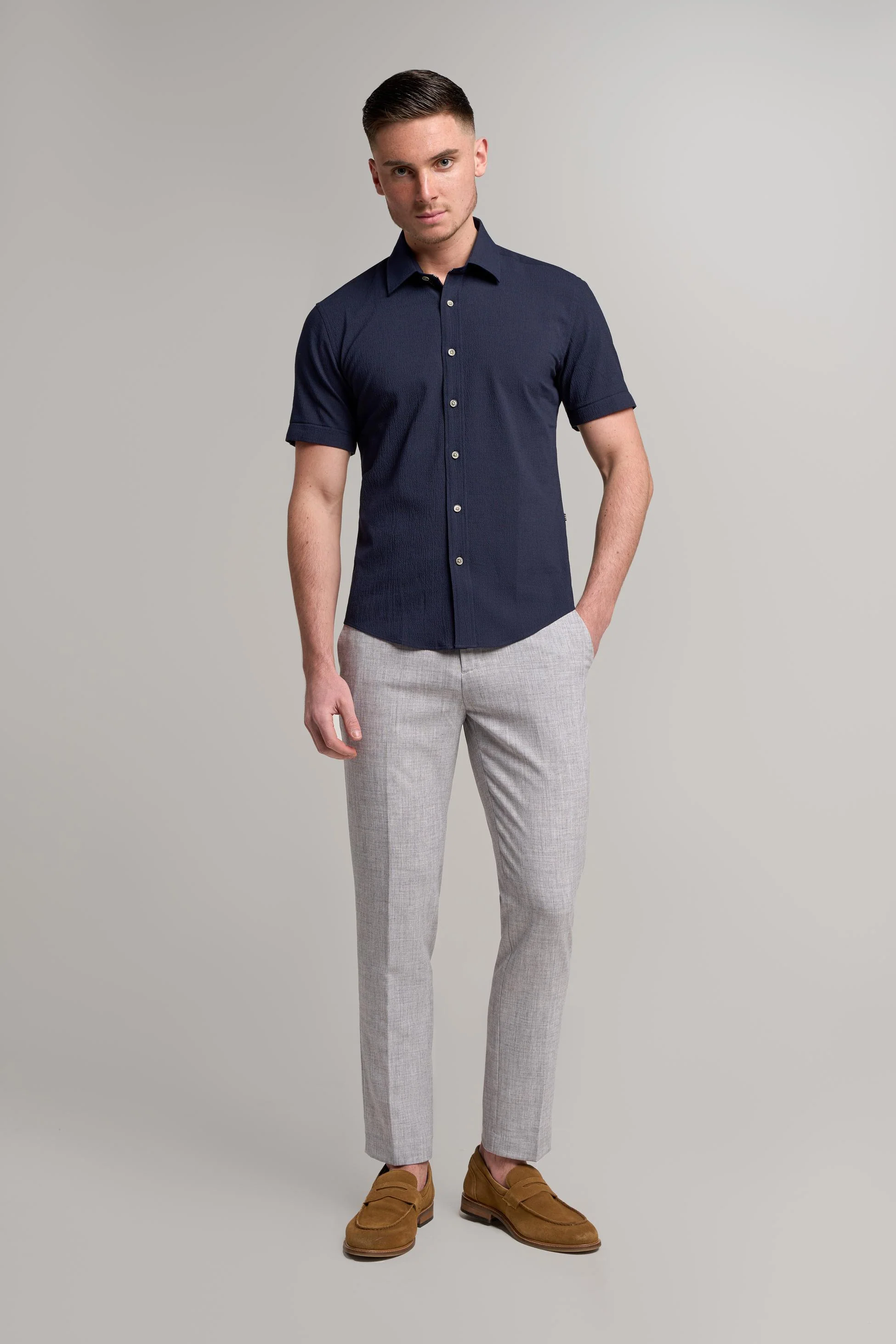 Men’s Cotton Textured Slim Fit Shirt – KAI - Navy Blue - Image 2