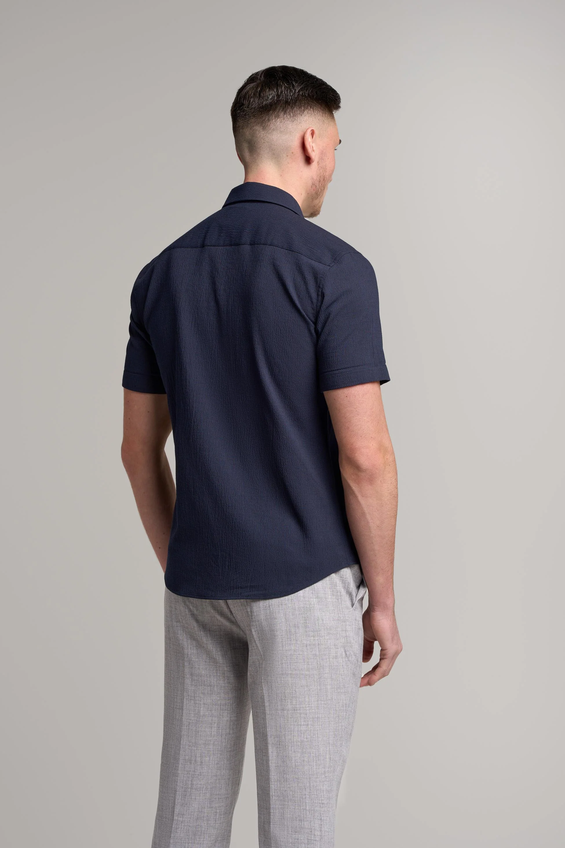 Men’s Cotton Textured Slim Fit Shirt – KAI - Navy Blue - Image 3