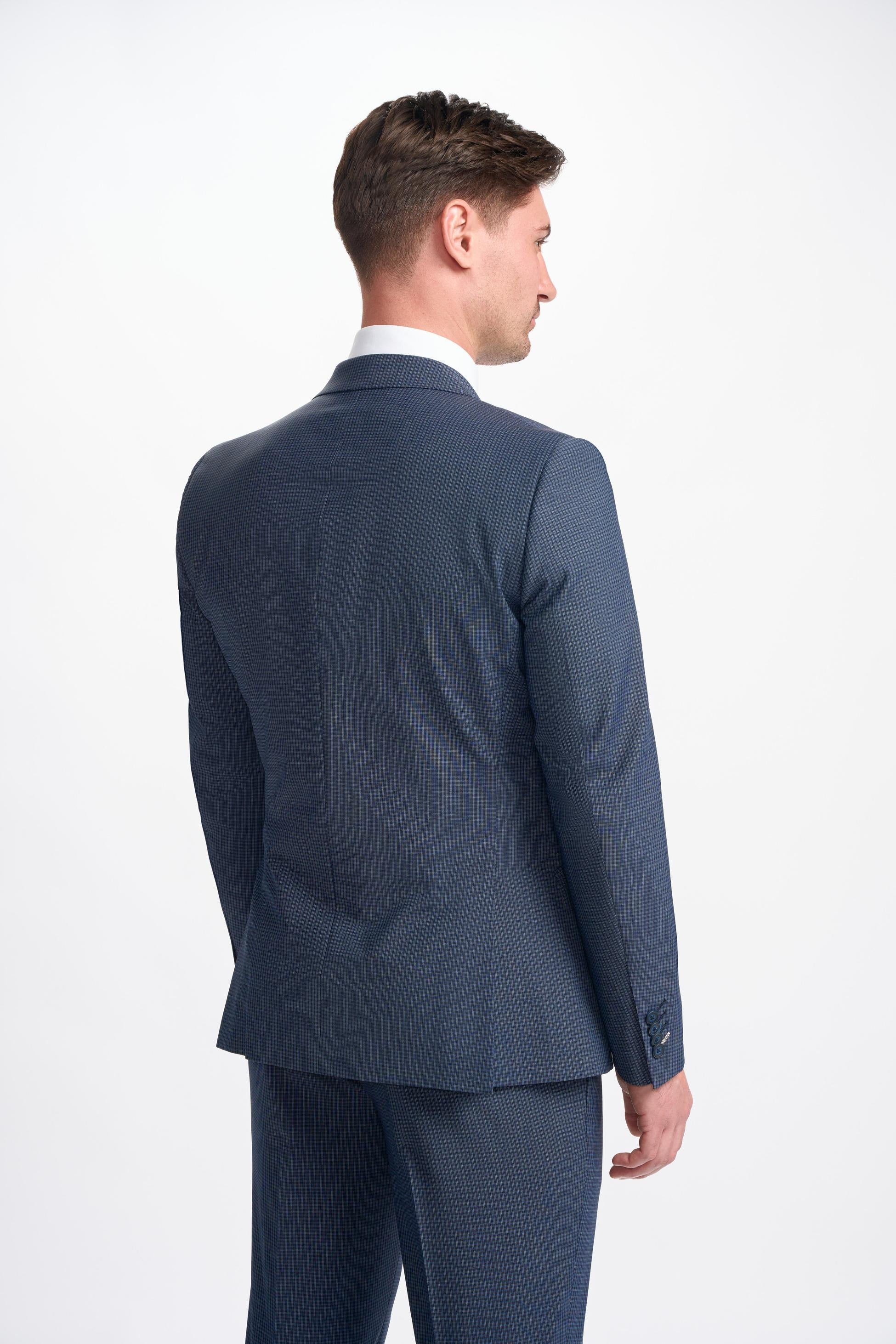 Men’s Double-breasted Check Navy Suit Jacket – BOND D/B - Navy Check - Image 3
