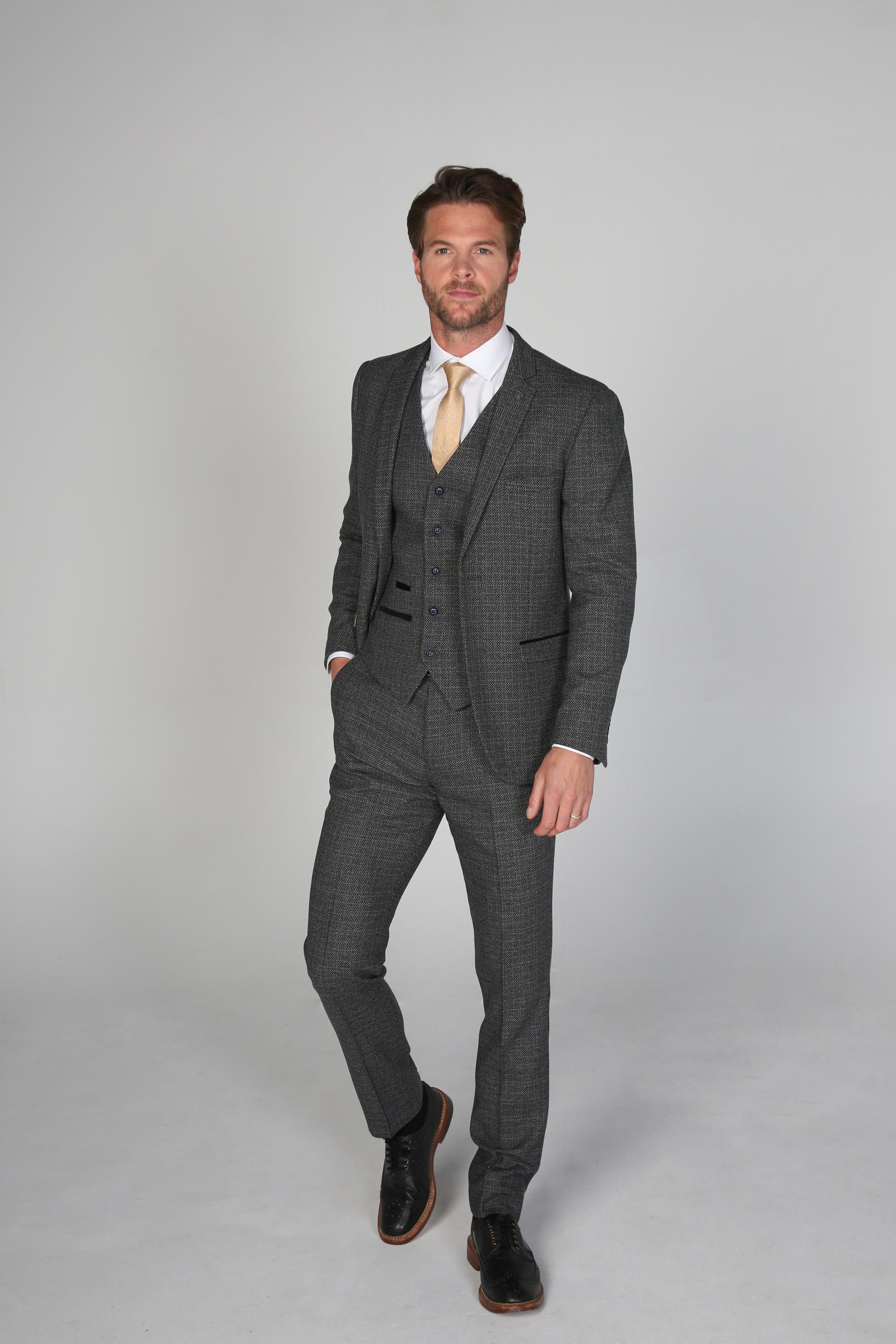 Men's Tweed-Like Tailored Fit  Formal Suit - RALPH - Grey - Image 2