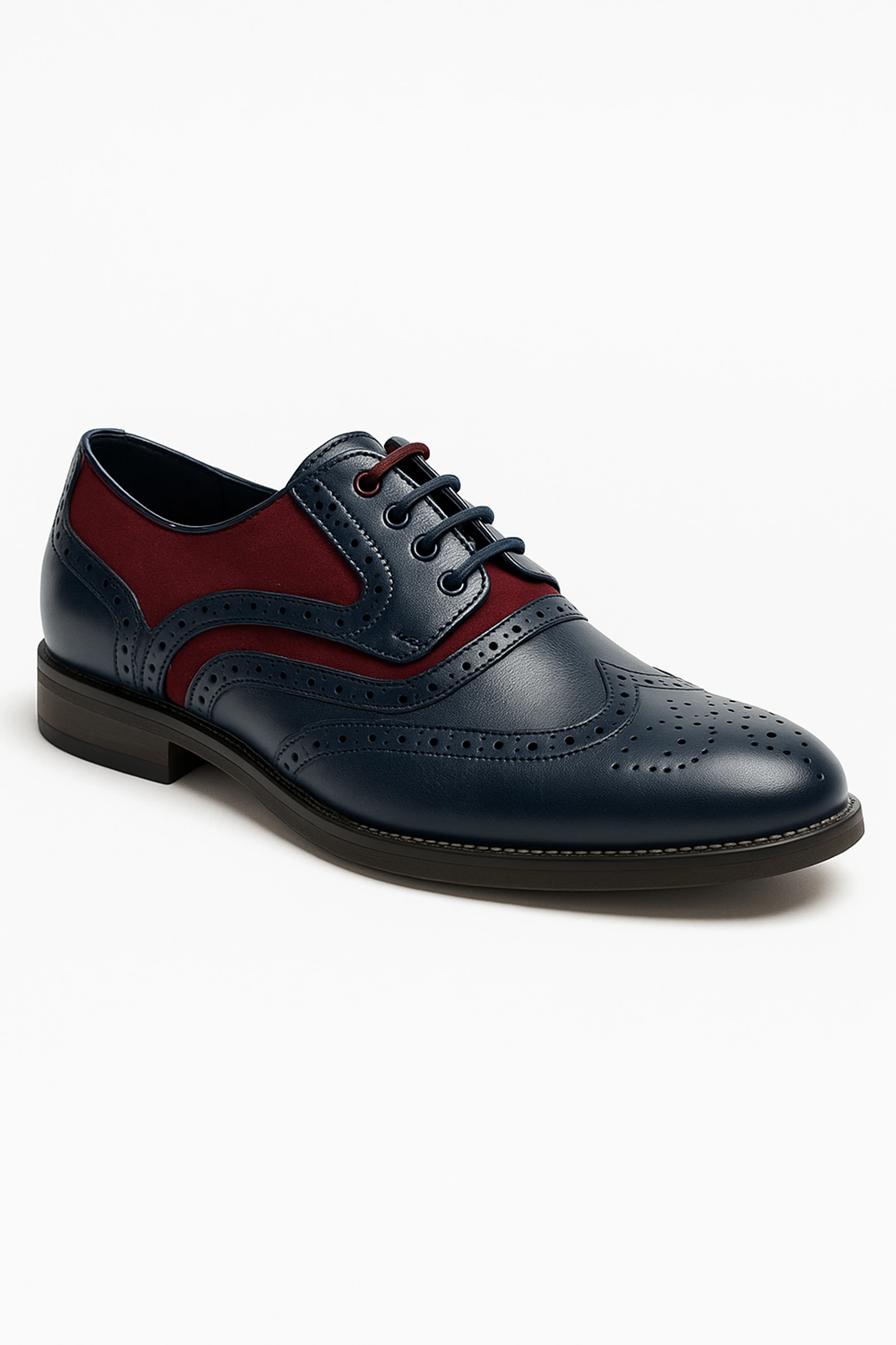 Men's Lace Up Oxford Brogue Dress Shoes - Russel - Navy Red