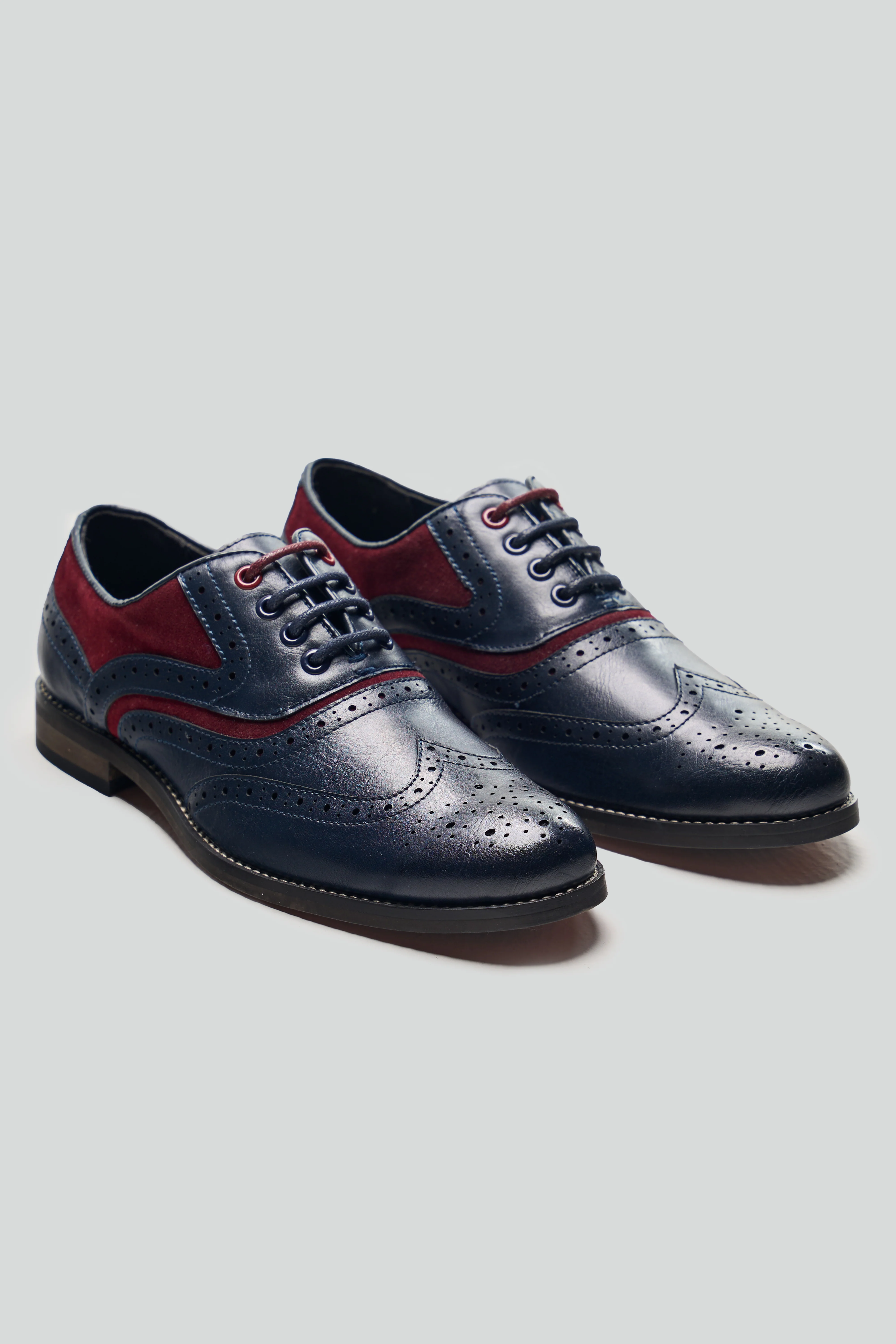 Men's Lace Up Oxford Brogue Dress Shoes - Russel - Navy Red - Image 3