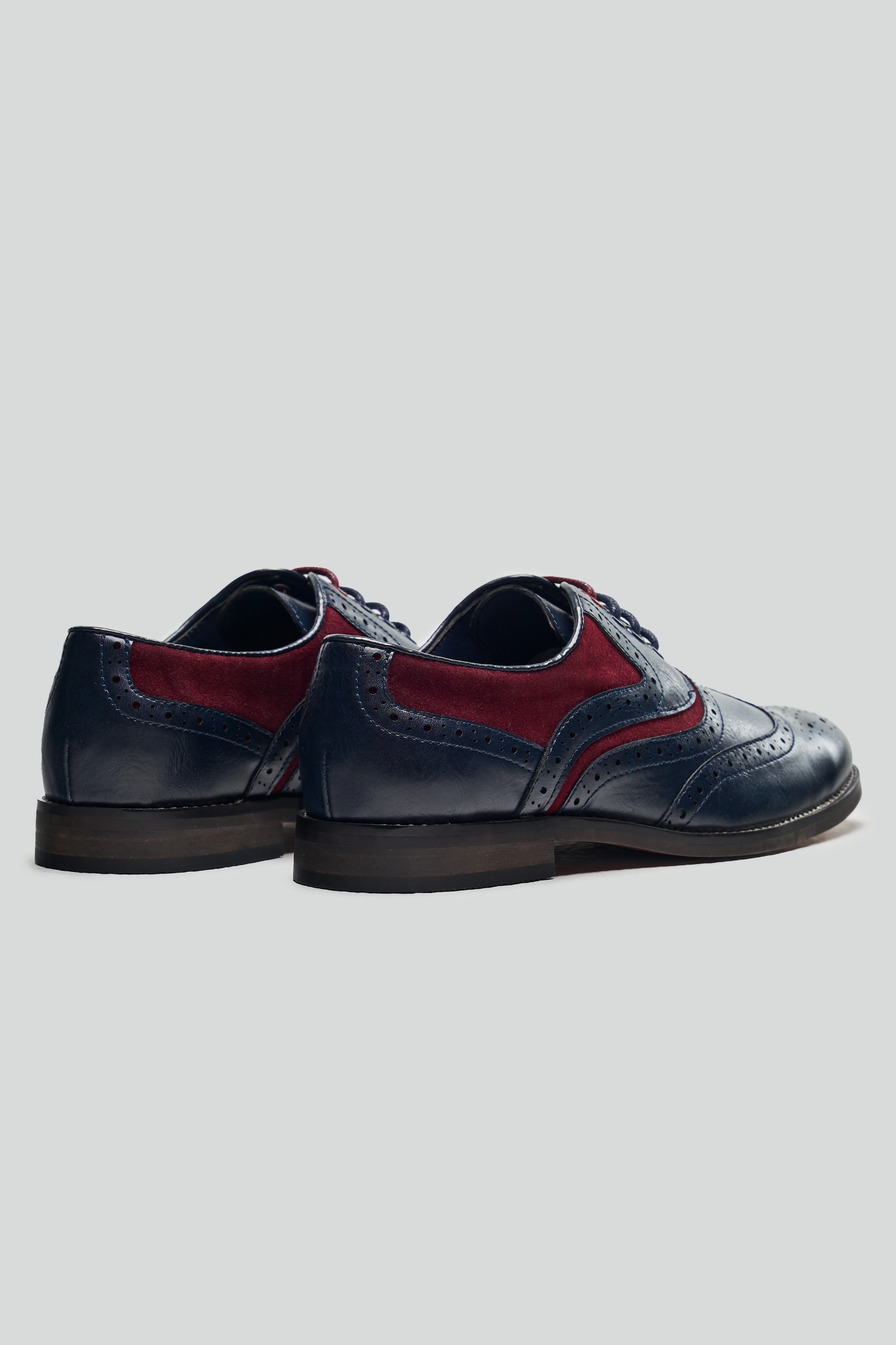 Men's Lace Up Oxford Brogue Dress Shoes - Russel - Navy Red - Image 4