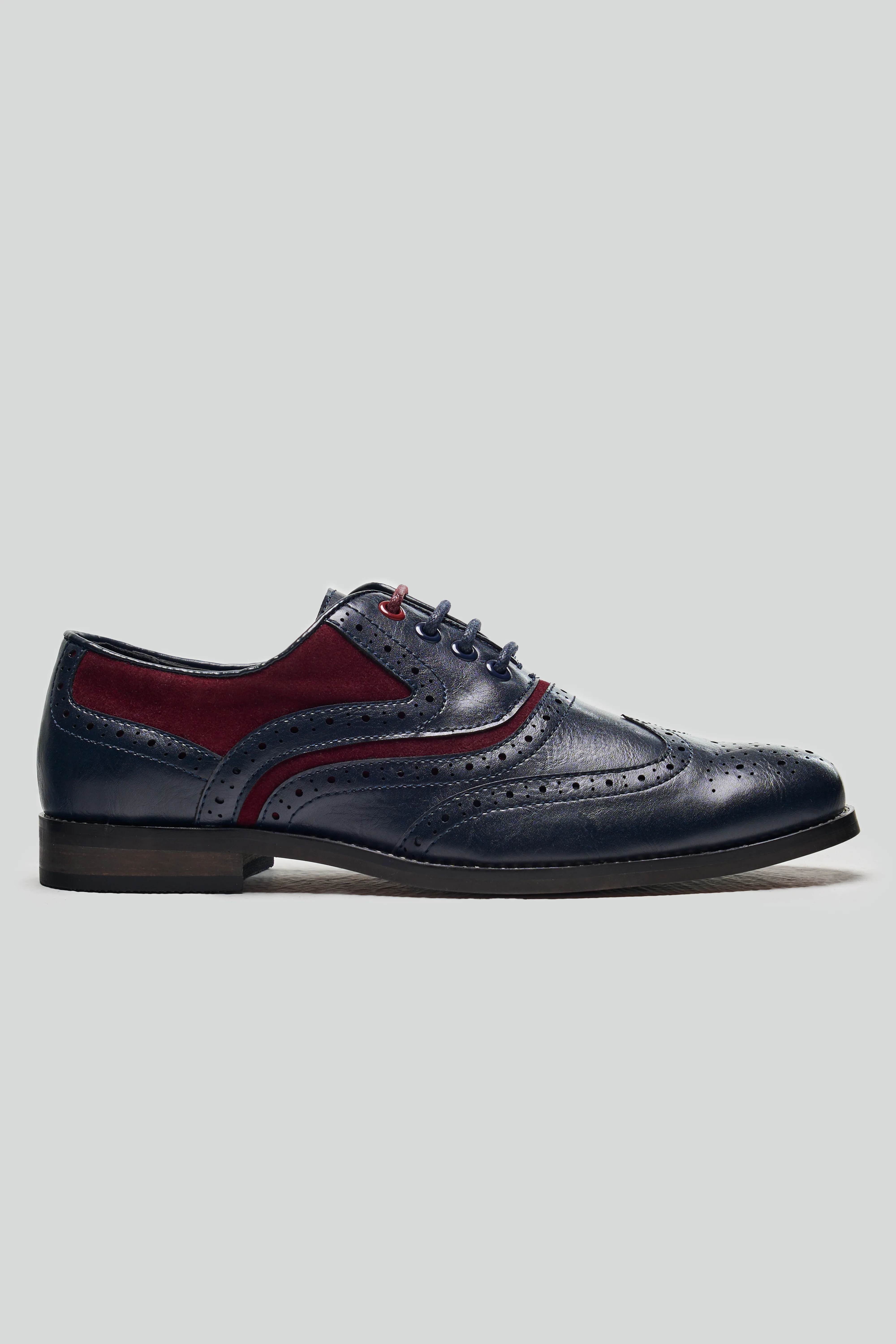 Men's Lace Up Oxford Brogue Dress Shoes - Russel - Navy Red - Image 5