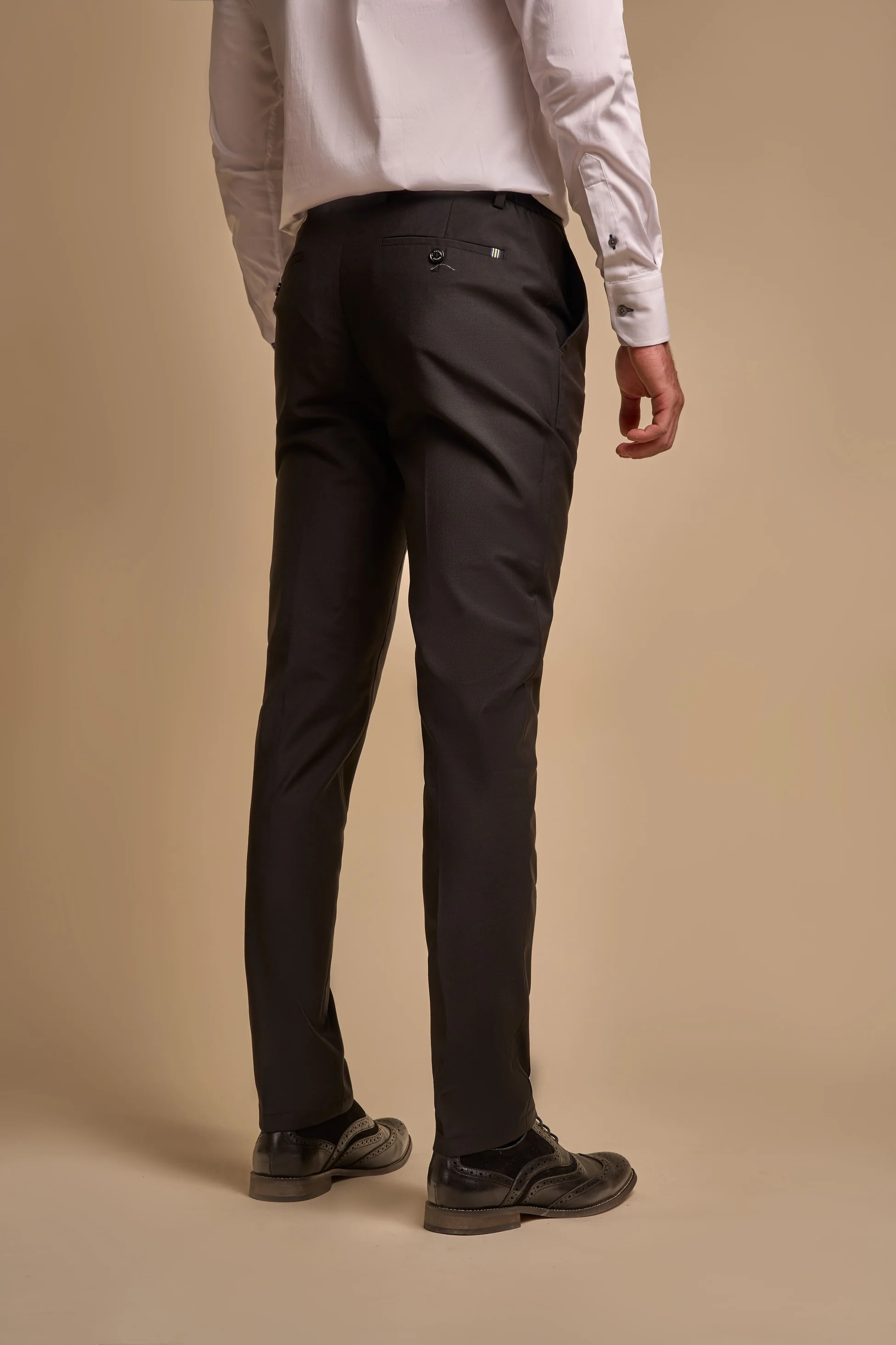 Men's Slim Fit Bi-Stretch Wool Blend Trousers - AMADEUS - Black - Image 3