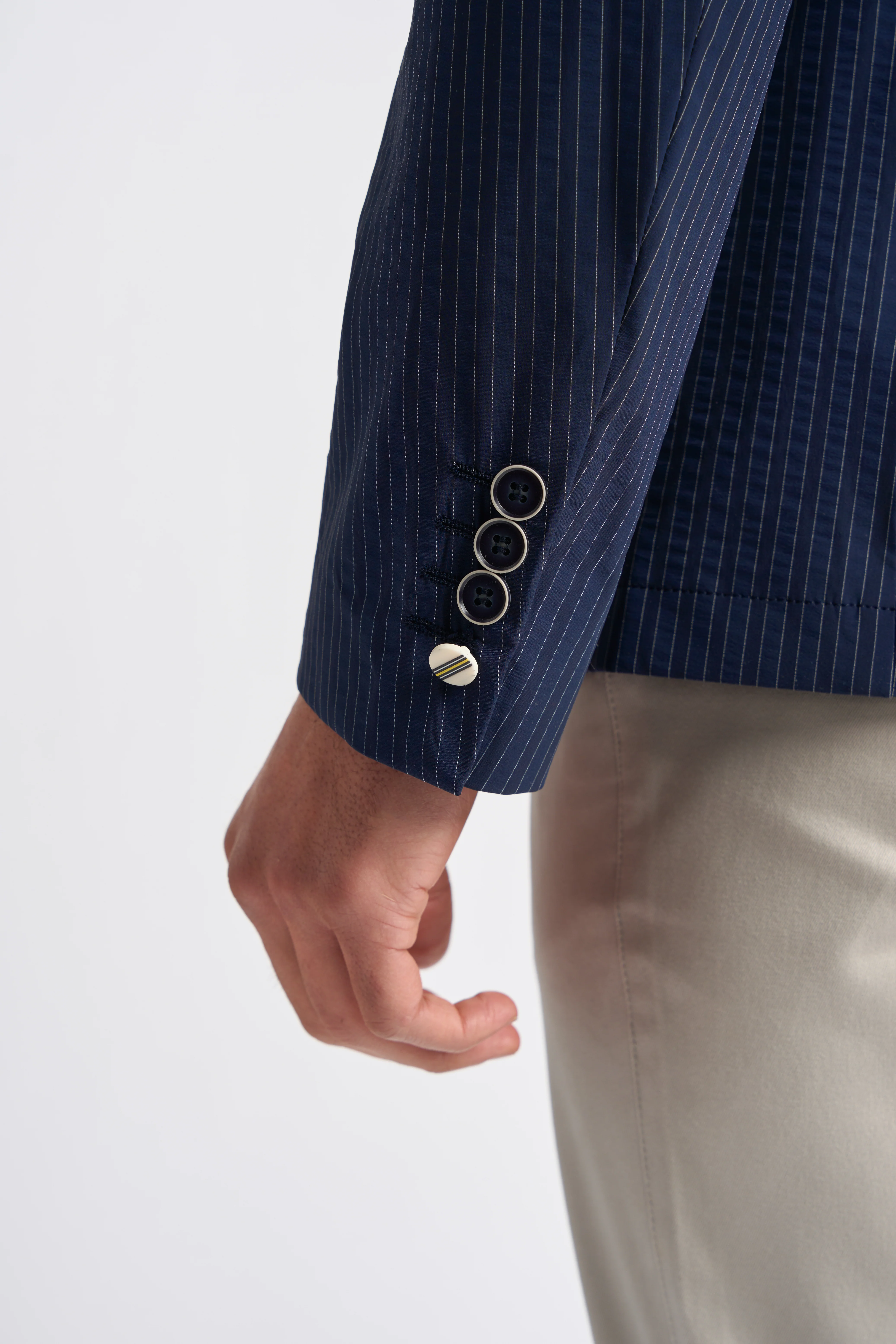 Men’s Navy Blue Pinstripe Blazer - ODENSE - Navy Blue - Image 4