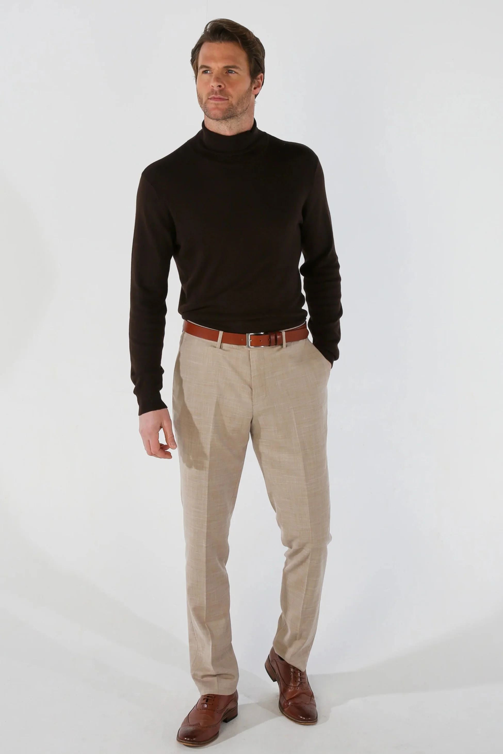 Men's Tailored Fit Plaid Suit Trousers - KURT - Beige - Image 2