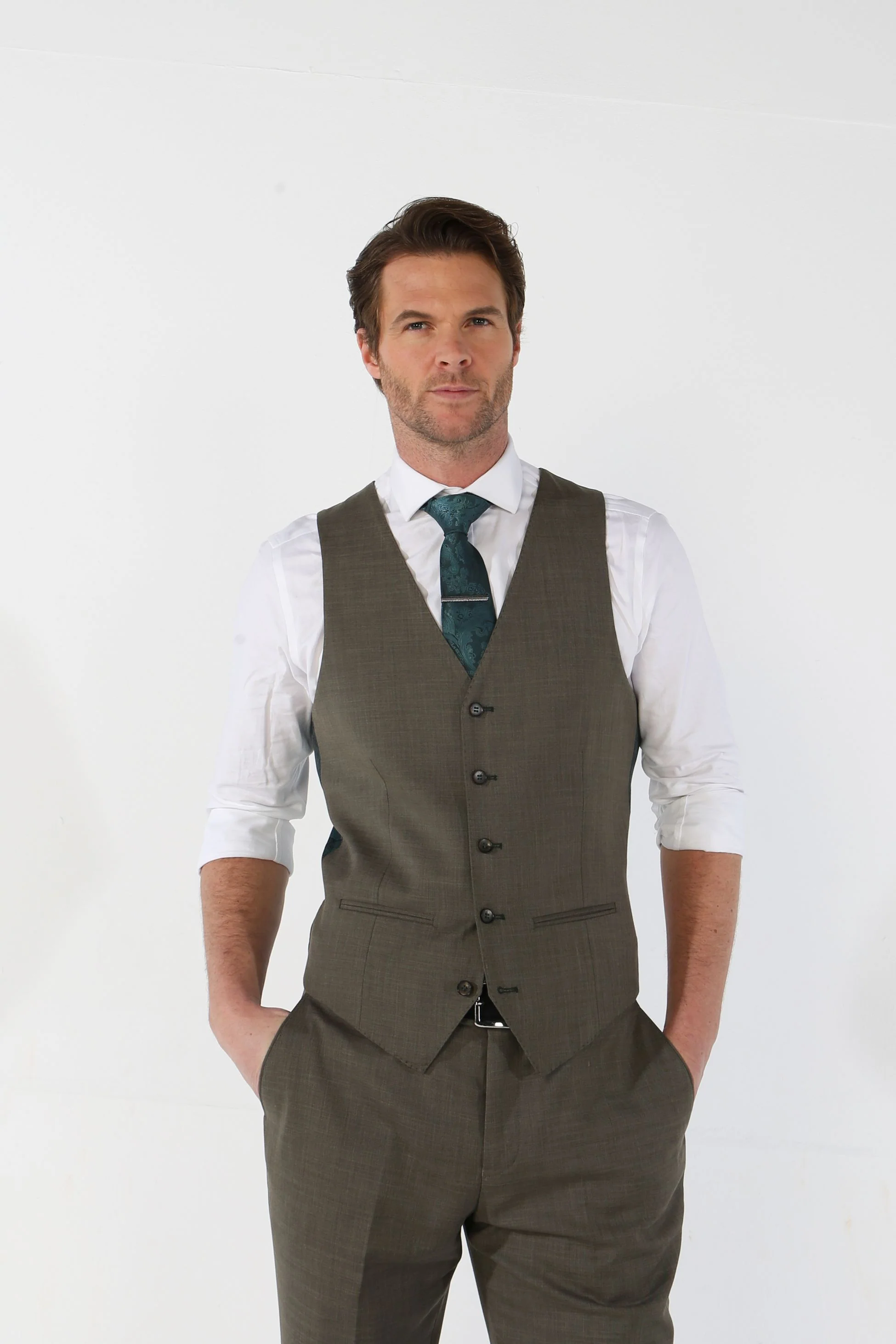 Men's Tailored Fit Plaid Waistcoat - KURT - Sage Green - Image 2