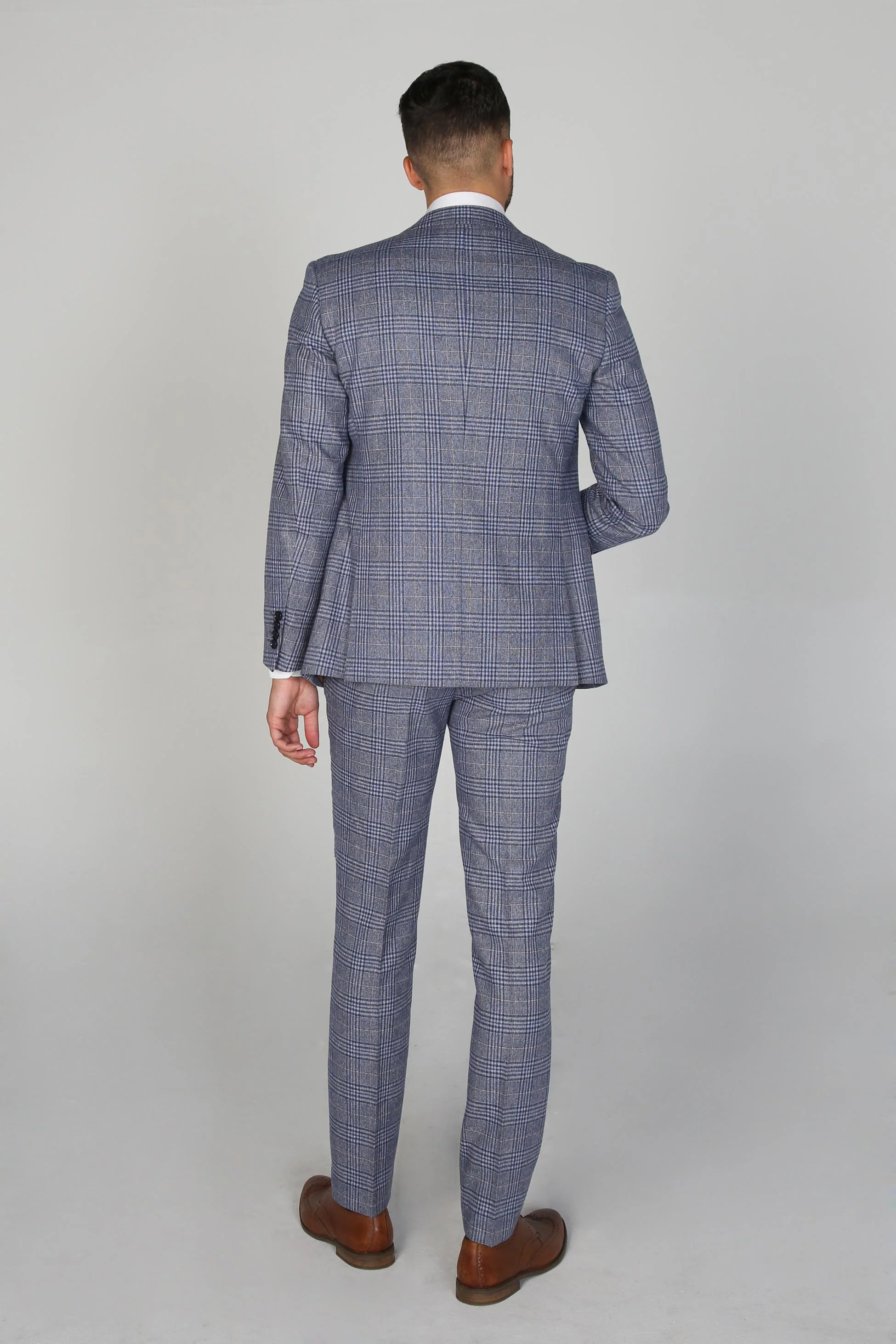 Men's Retro Check Tailored Fit Blue Trousers - VIKTOR - Blue Grey - Image 3