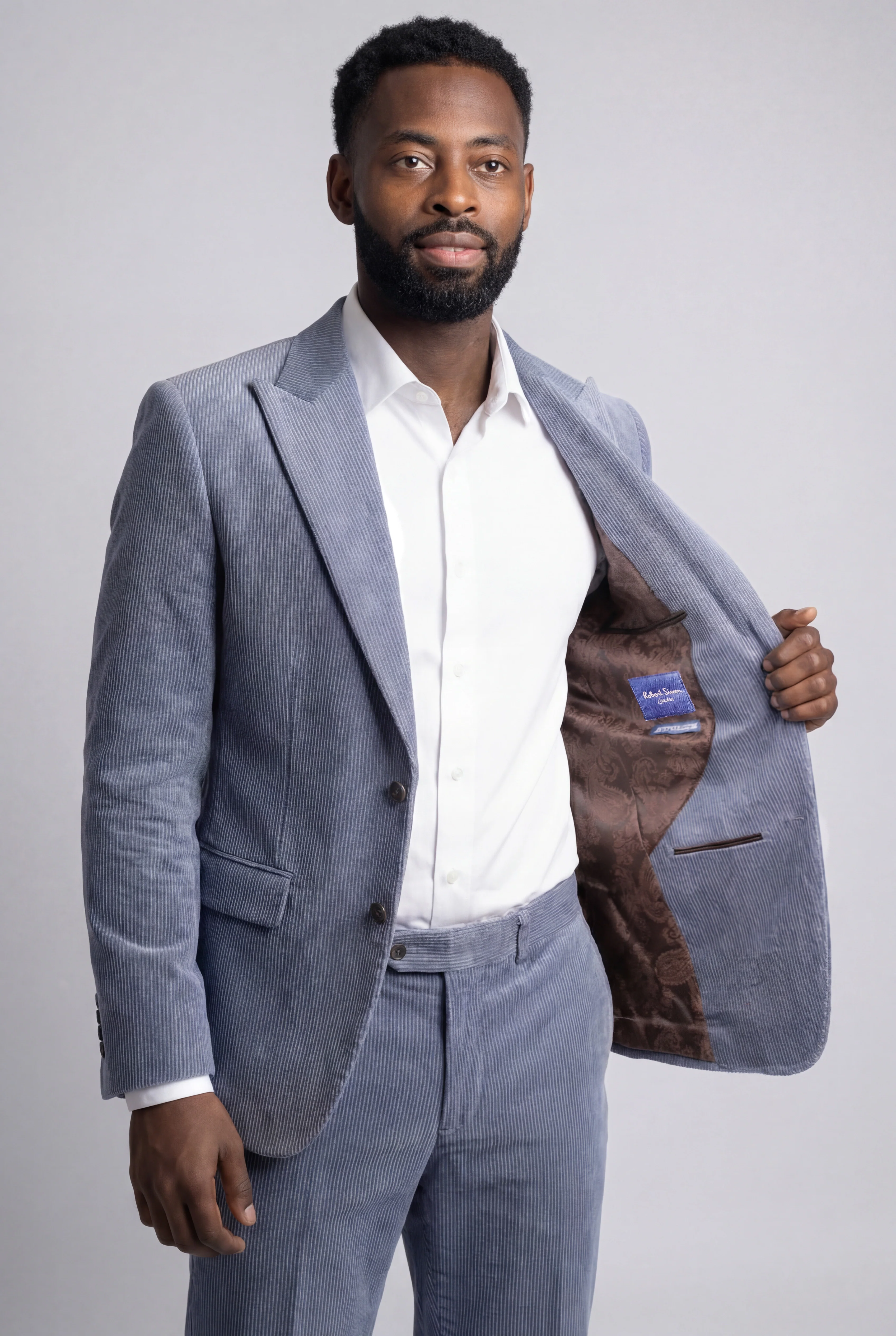 Men’s 2-Piece Cotton Corduroy Formal Suit - Dawson - Blue - Image 3