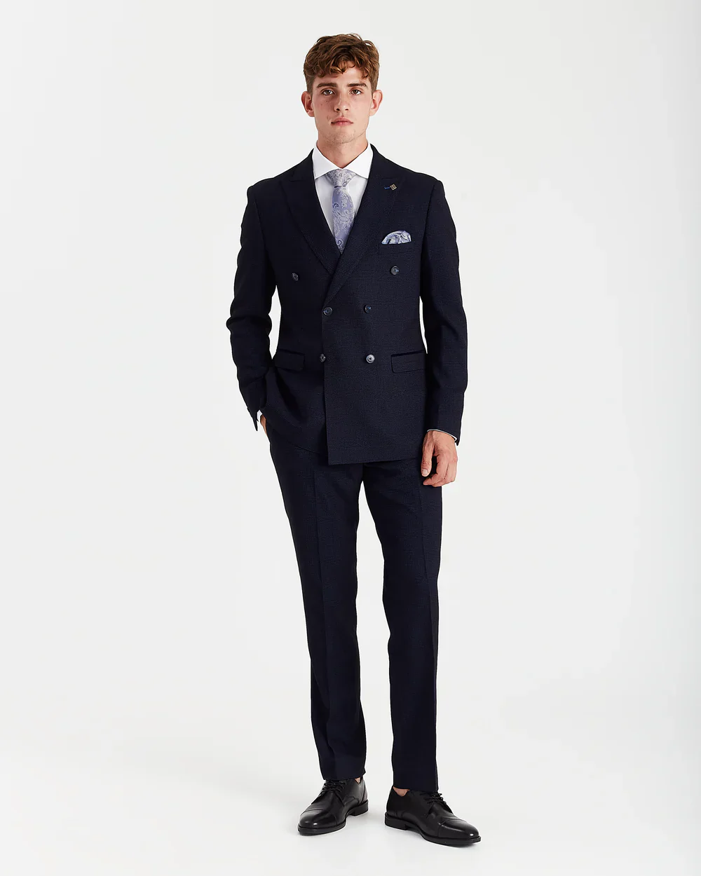 Men’s 2-Piece Double Breasted Glen Check Tweed Suit - Regent - Navy - Image 2