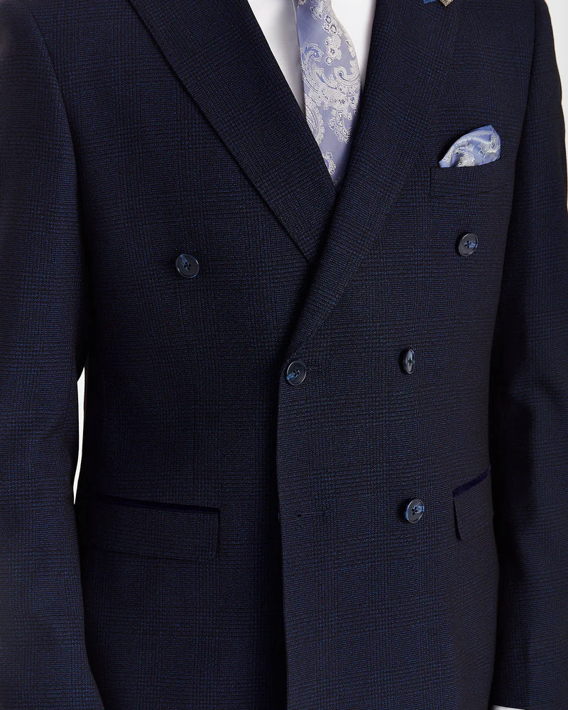 Men’s 2-Piece Double Breasted Glen Check Tweed Suit - Regent - Navy - Image 4