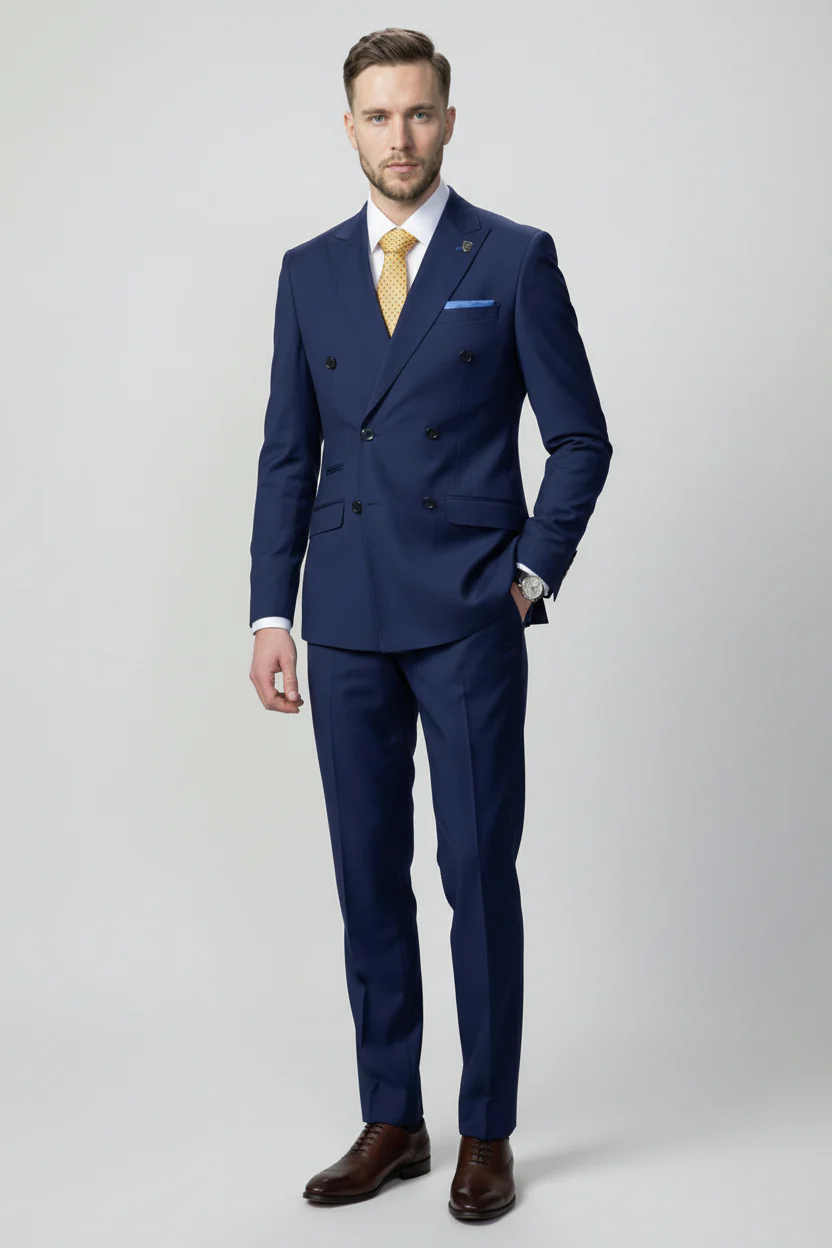 Men’s 2 Piece Slim Fit Double Breasted Suit - JOSE NAVY - Image 3