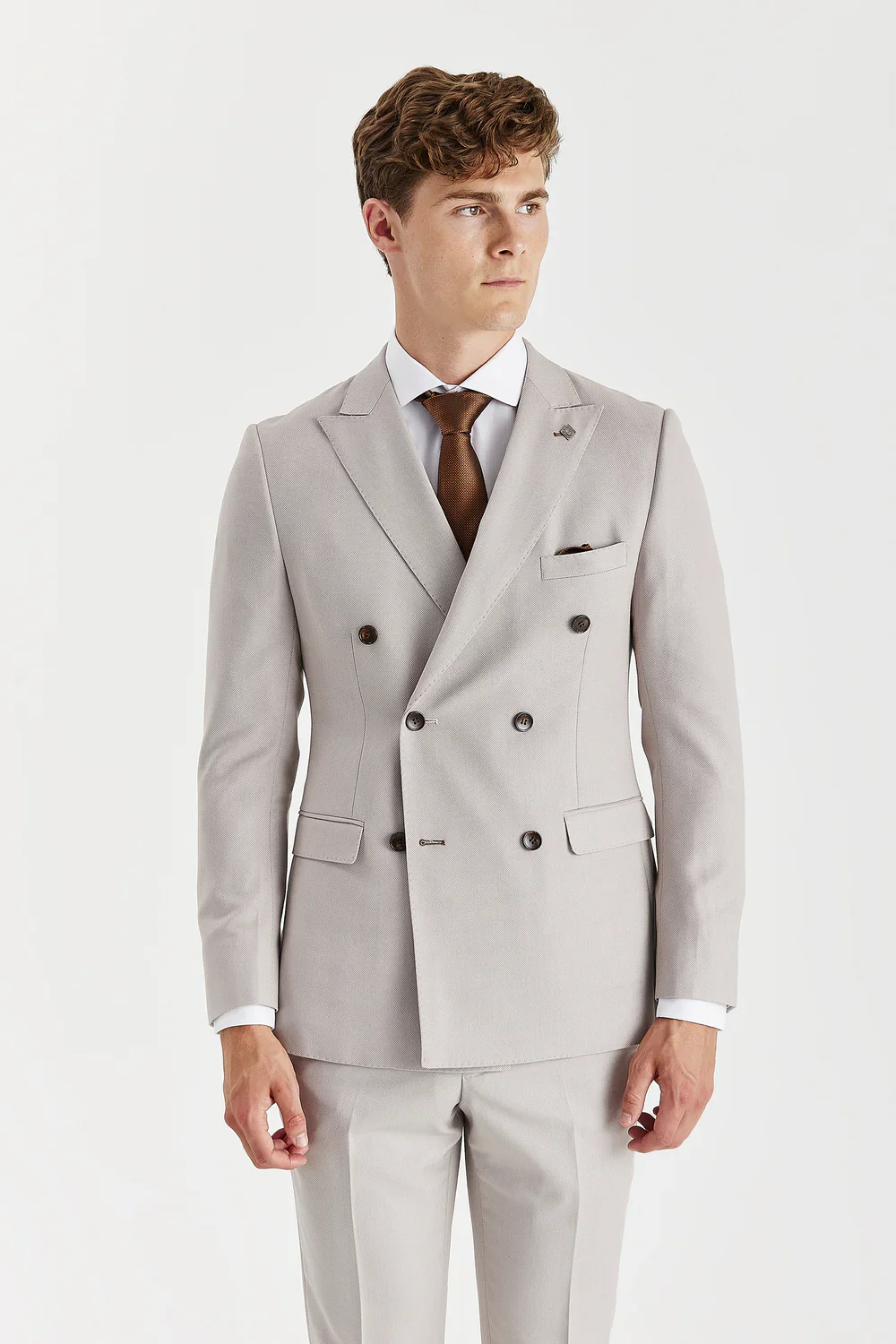 Men’s 2-Piece Tailored Fit Double Breasted Suit - MAYFAIR - Stone Beige