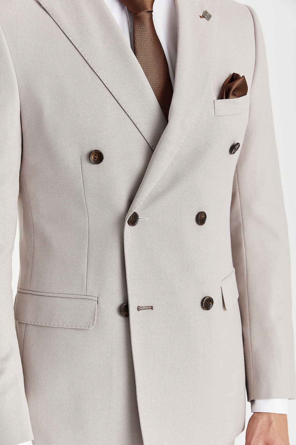 Men’s 2-Piece Tailored Fit Double Breasted Suit - MAYFAIR - Stone Beige - Image 3