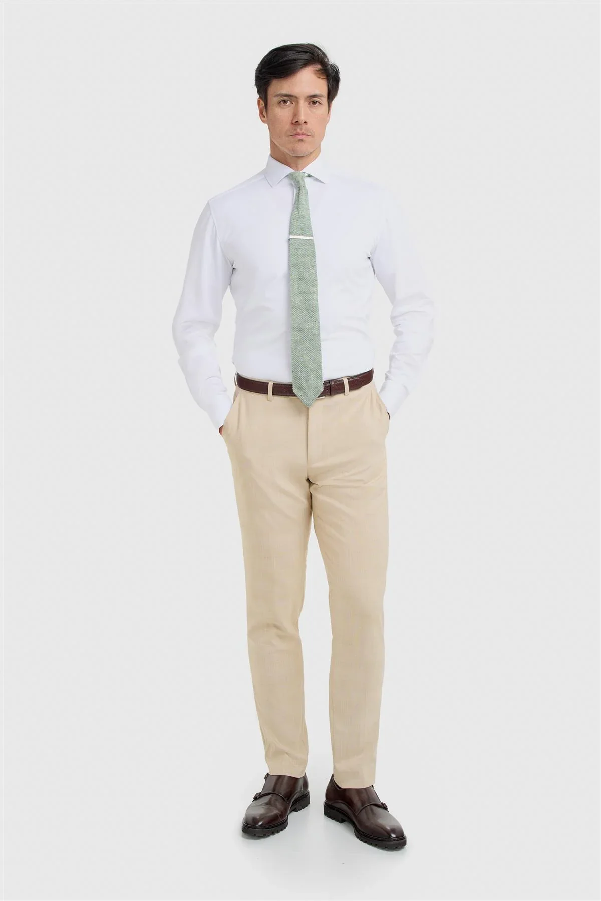 Men’s 3-Piece Beige Textured Suit - Camden - Beige - Image 7