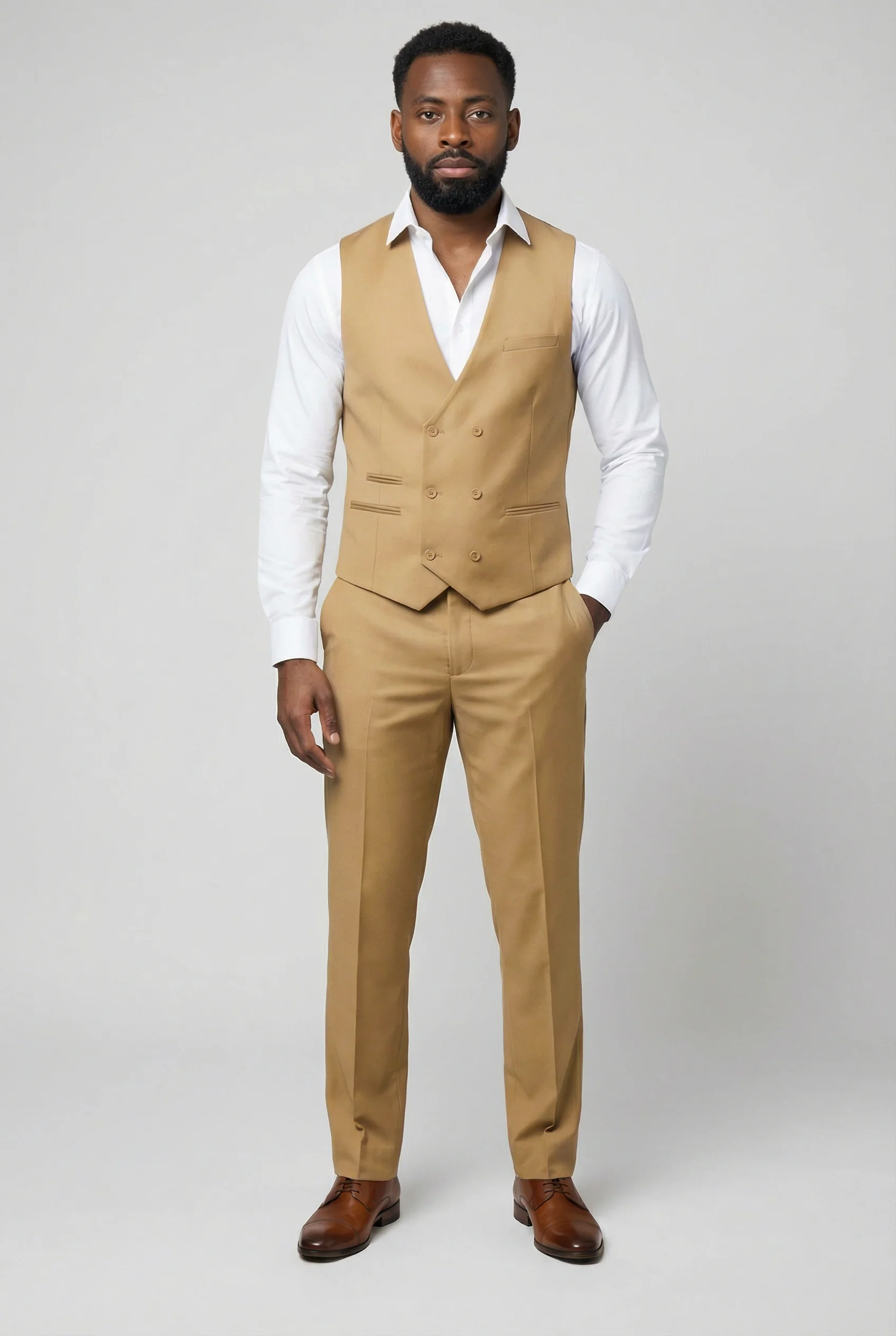 Men’s 3-Piece Formal Suit with Double Breasted Waistcoat - Jason - Mustard - Image 3