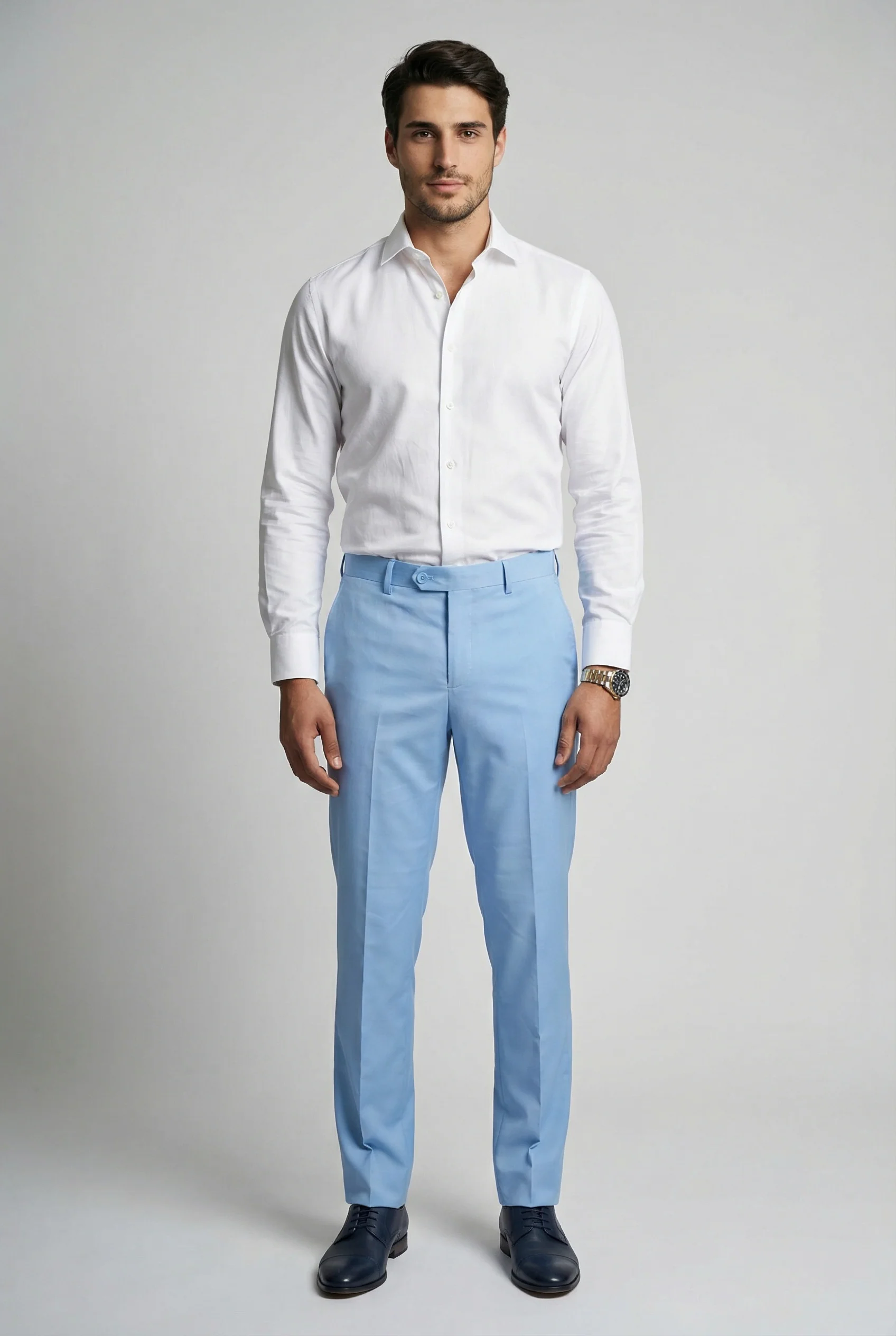 Men’s 3-Piece Formal Suit with Double Breasted Waistcoat - Karter - Pale Blue - Image 8