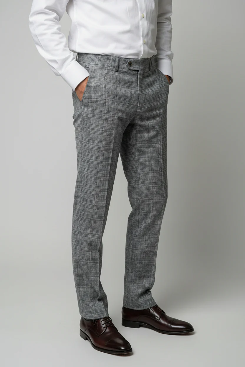 Men’s Glen Check Dress Trousers - Parker - Stone Grey