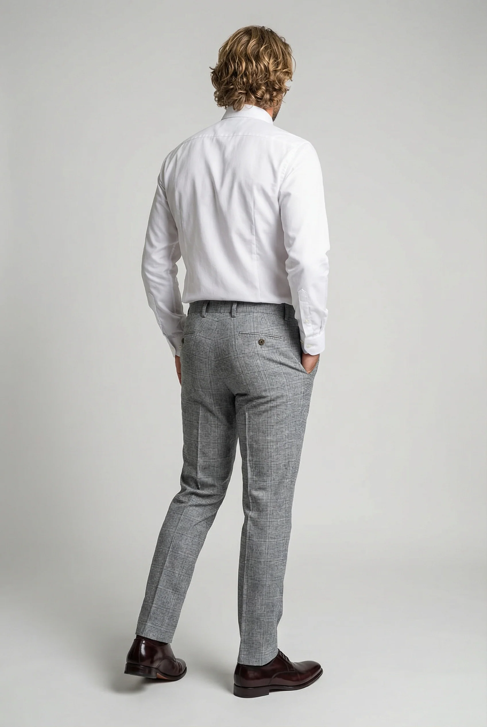 Men’s Glen Check Dress Trousers - Parker - Stone Grey - Image 3