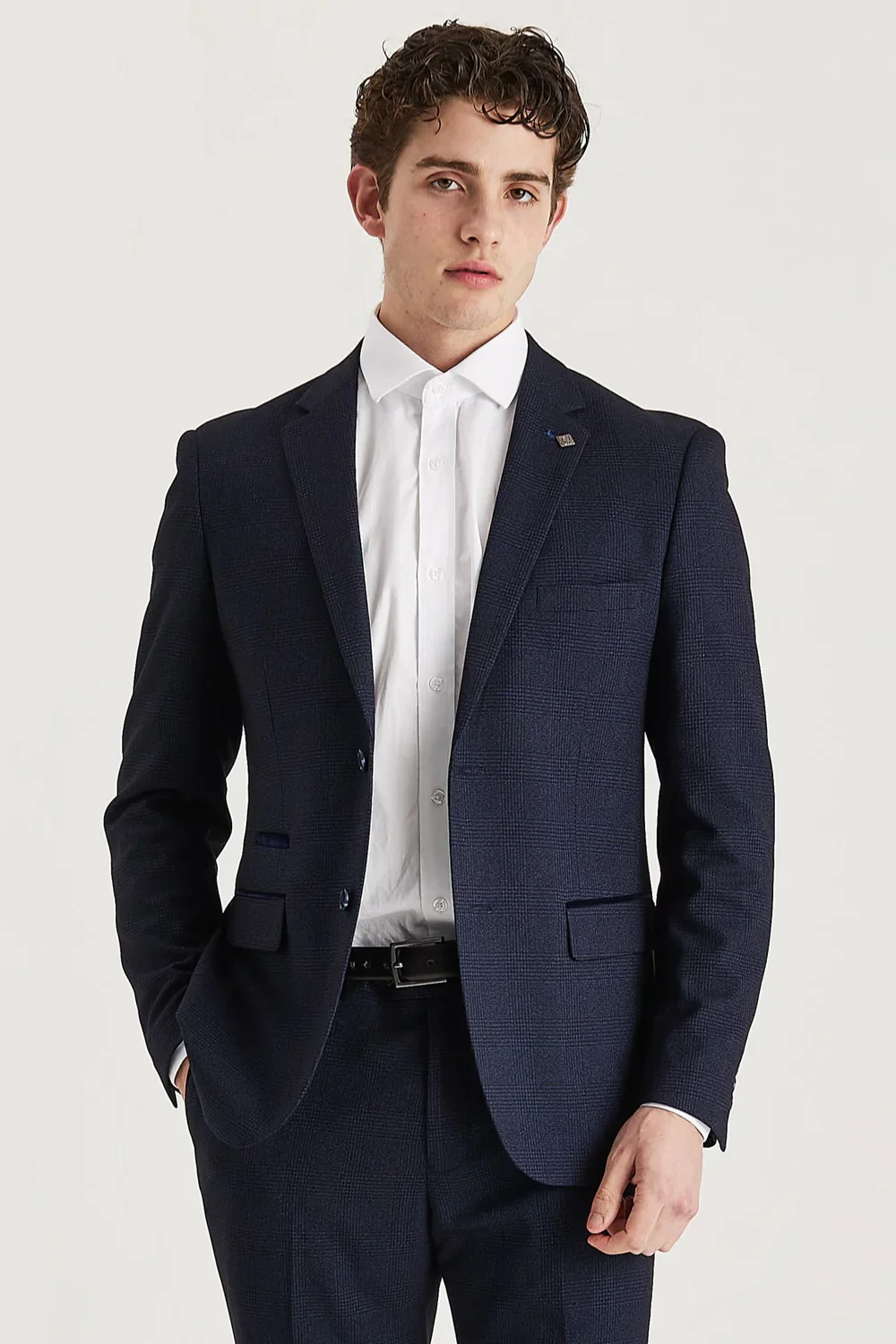 Men’s 3-Piece Glen Check Tweed Like Suit - Regent - Navy - Image 3