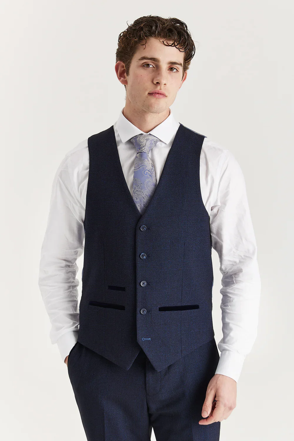 Men’s 3-Piece Glen Check Tweed Like Suit - Regent - Navy - Image 5