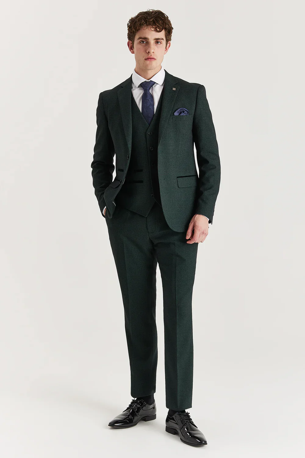 Men’s 3-Piece Glen Check Tweed Like Suit - Regent - Olive Green - Image 2