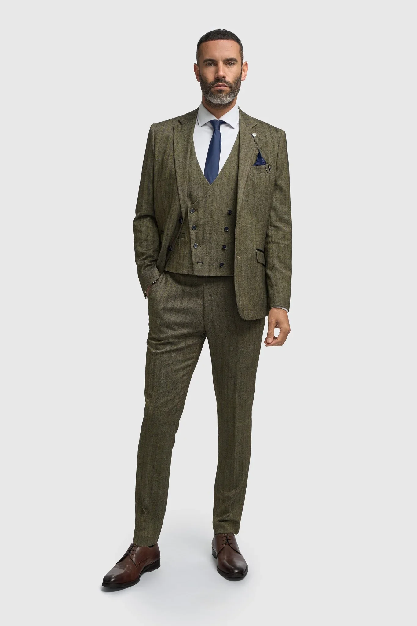 Men’s 3-Piece Herringbone Formal Suit - Damon - Sage Green - Image 2
