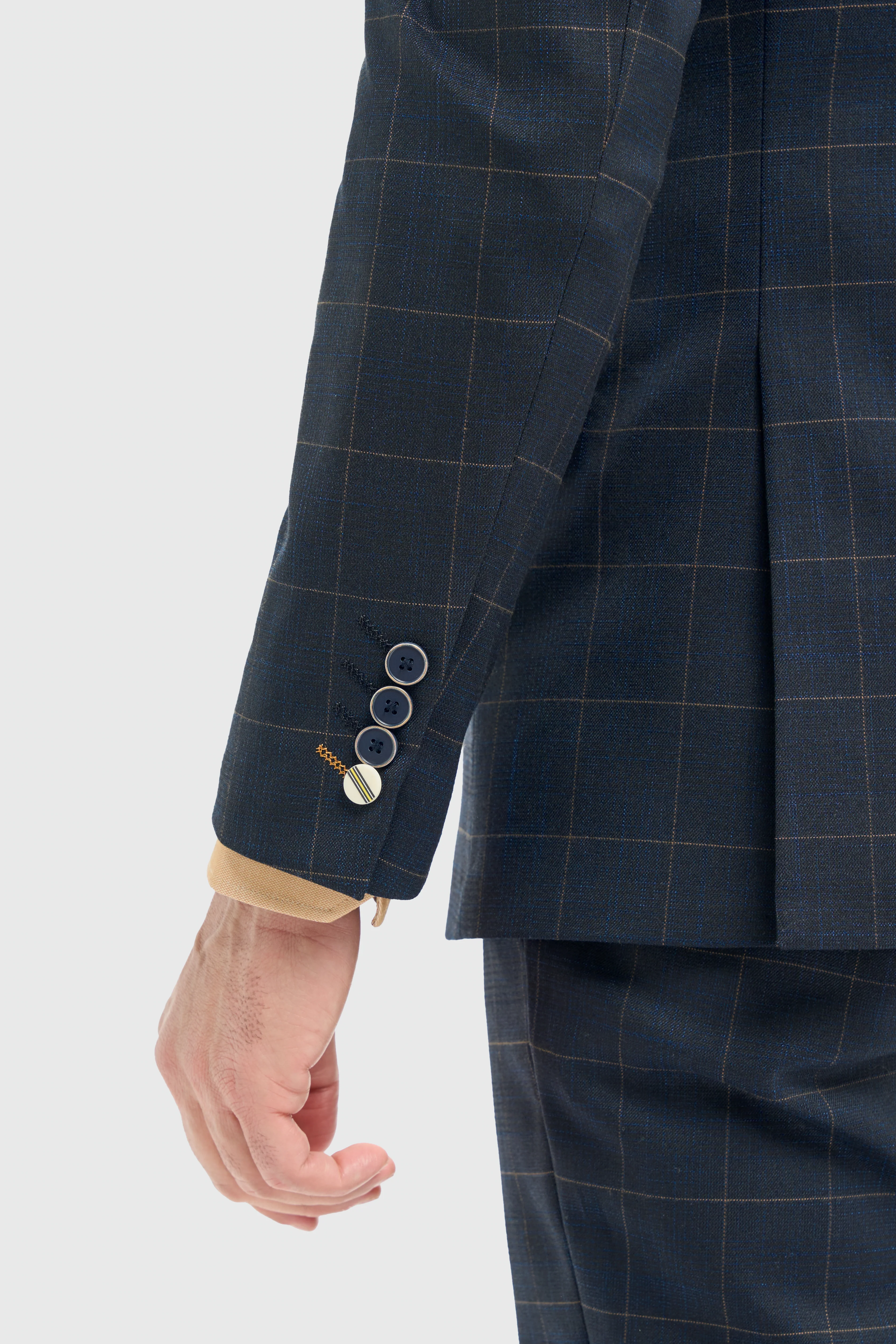 Men’s 3-Piece Navy Windowpane Check Suit with Double Breasted Waistcoat - Torino - Image 4